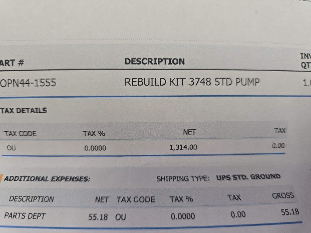 Roper Pumps ROP N44-1555  Rebuild Kit 3748 STD PUMP NEW