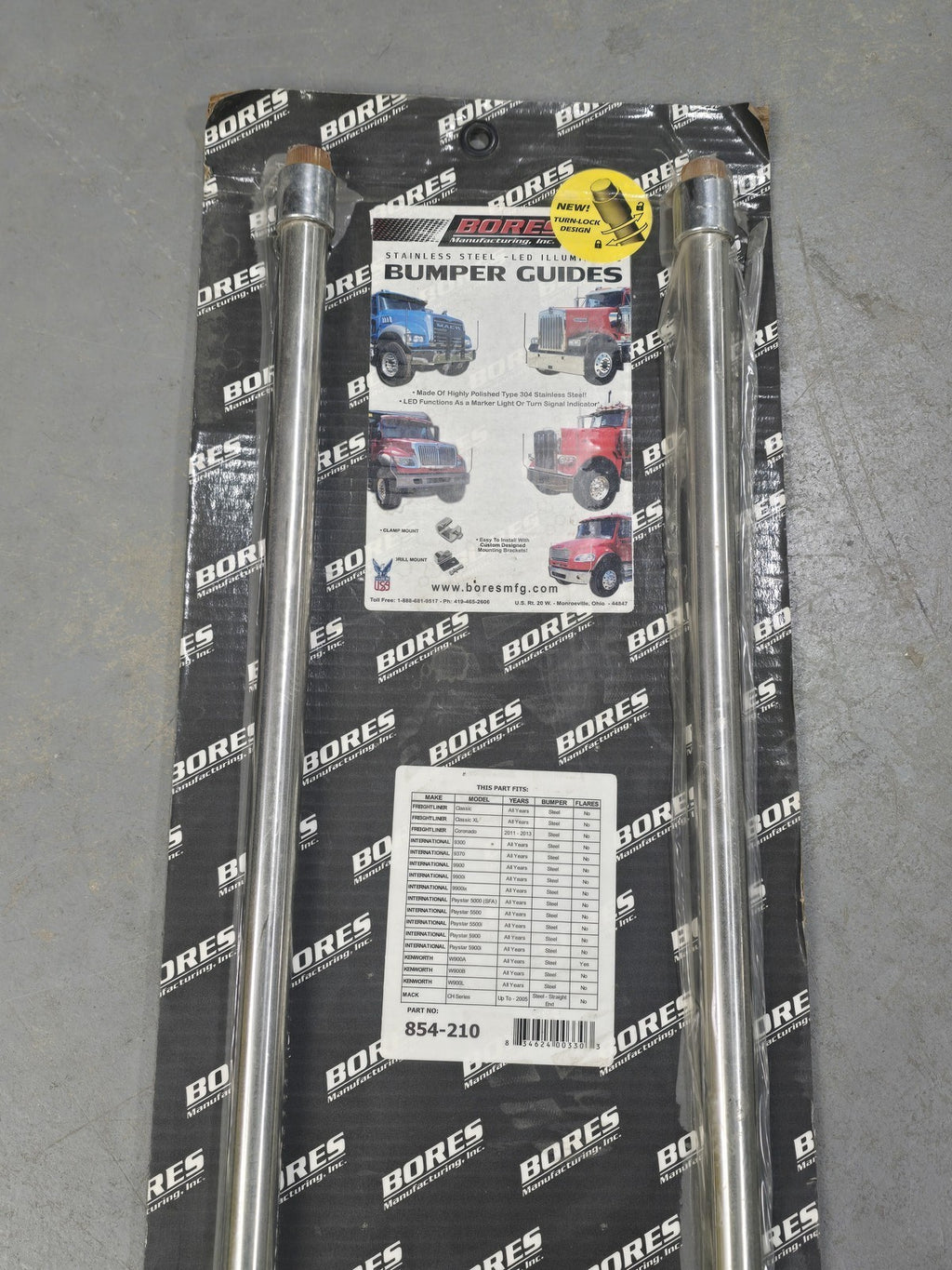 Bores 854-210 Stainless Steel LED Bumper Guides 51" Pair Truck Freightliner Kenw