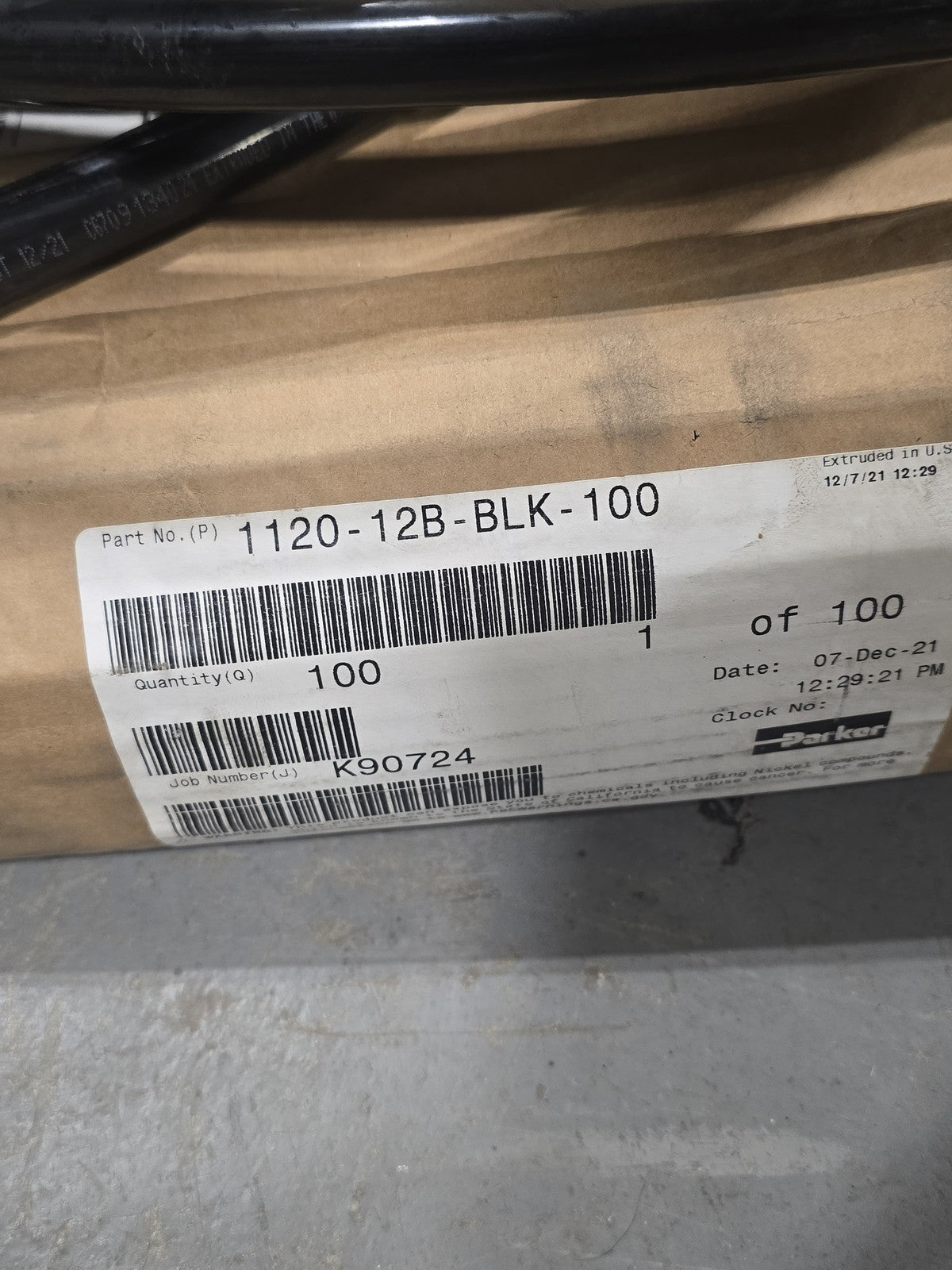 Parker Parflex 1120-12B-BLK-100 Air Brake Tubing 3/4" OD .092" Wall Black 100 ft