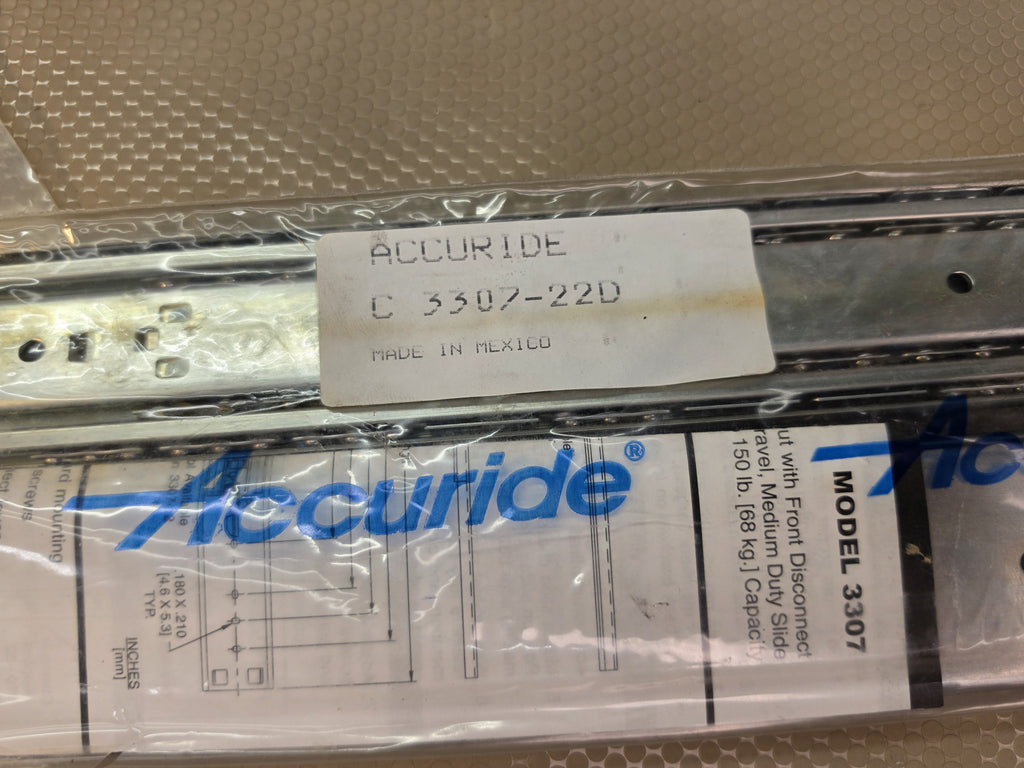 Accuride C 3307-22D 22" Medium Duty 150lb Drawer Slide Pair Over-Travel Lock-Out *PAIR*