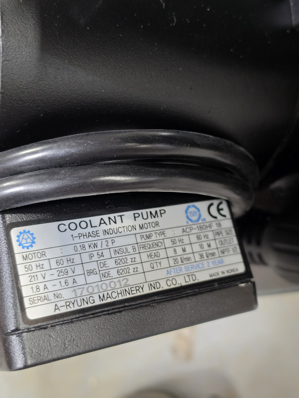 A-RYUNG ACP-180HF18 Coolant Pump 0.18KW 1-Phase 211-259V 50/60Hz 8M Head NEW