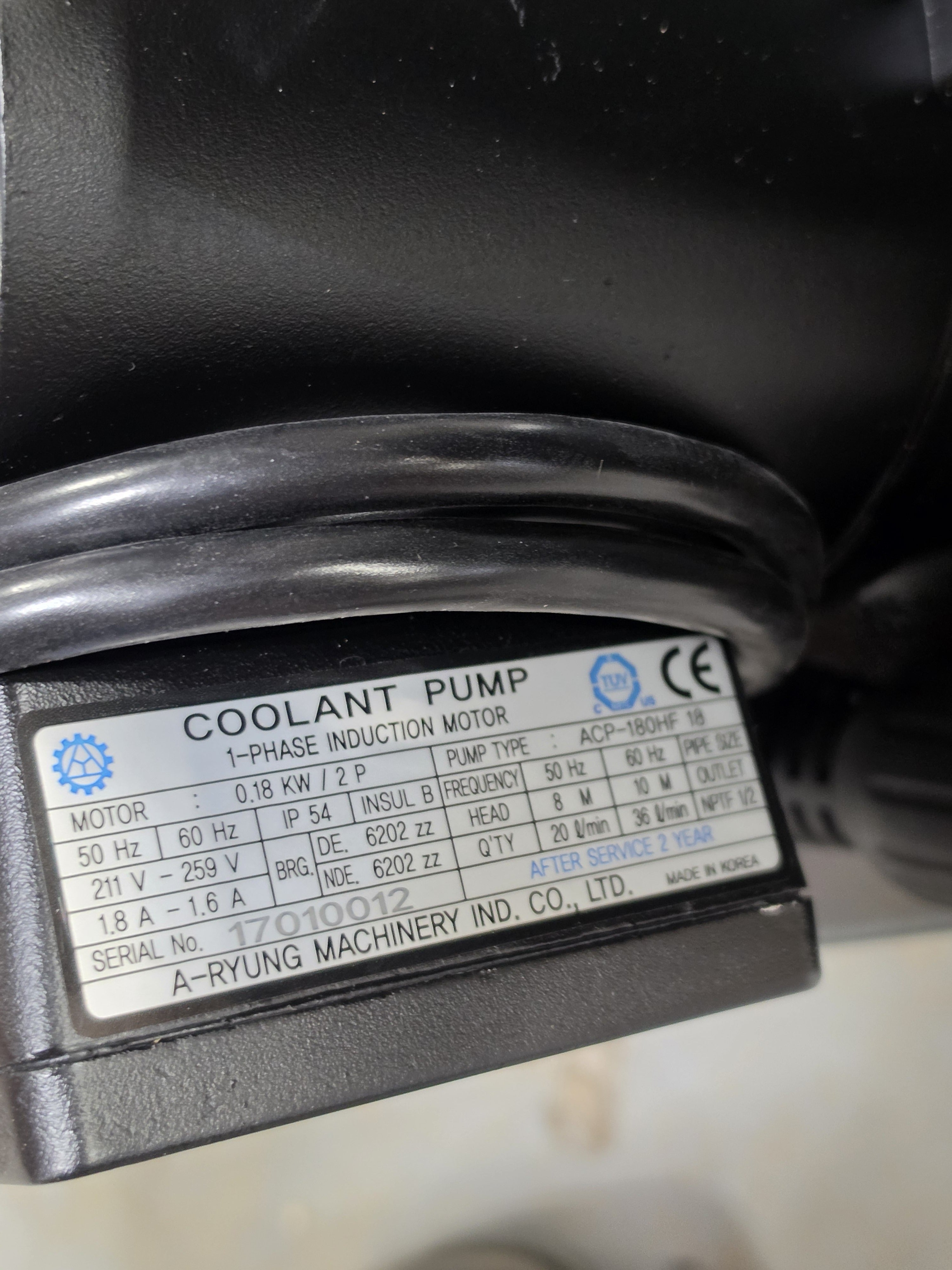 A-RYUNG ACP-180HF18 Coolant Pump 0.18KW 1-Phase 211-259V 50/60Hz 8M Head NEW