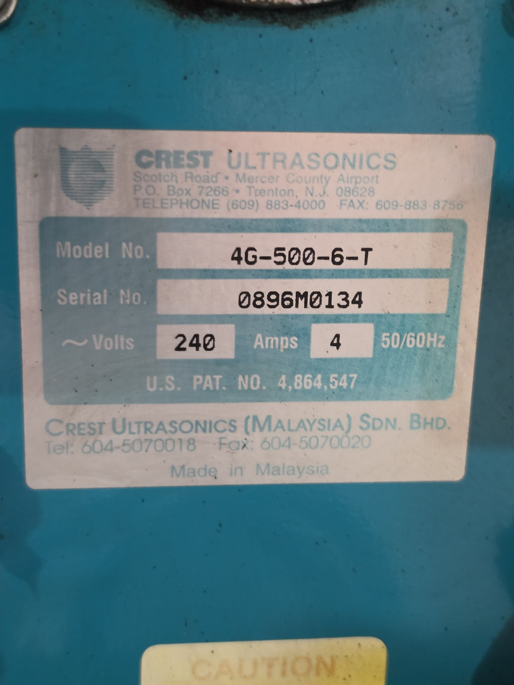 CREST ULTRASONICS 4G-500-6-T TRU-SWEEP GENESIS Ultrasonic Generator 240V 4A 500 Watt