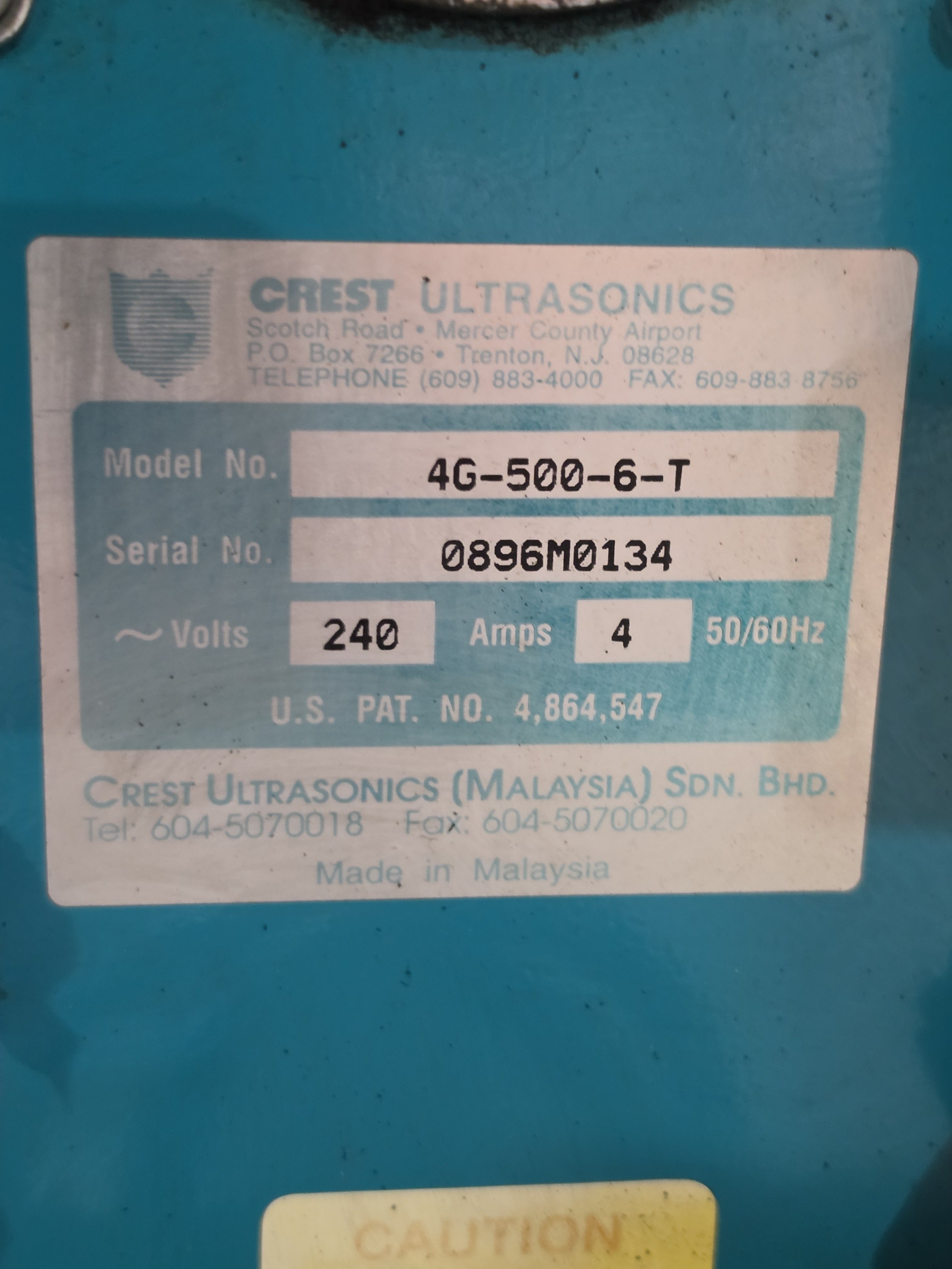 CREST ULTRASONICS 4G-500-6-T TRU-SWEEP GENESIS Ultrasonic Generator 240V 4A 500 Watt