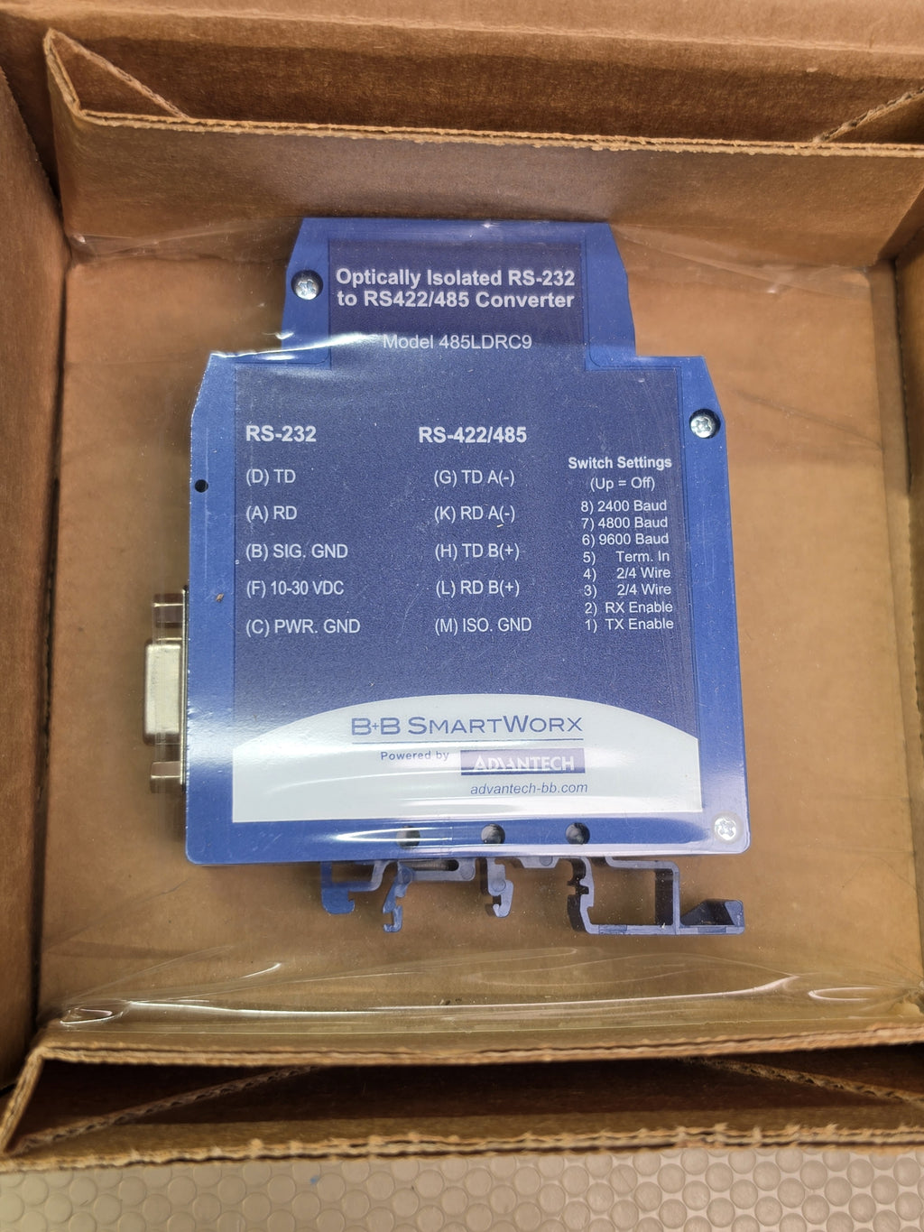 Advantech B+B SmartWorx BB-485LDRC9 Isolated RS-232 to RS-422/485 Converter