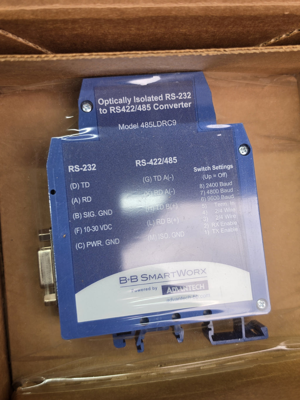 Advantech B+B SmartWorx BB-485LDRC9 Isolated RS-232 to RS-422/485 Converter