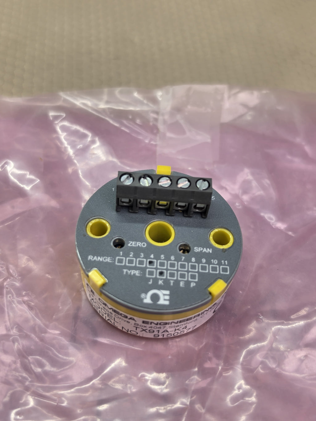 Omega TX91A-K4 Type K Thermocouple Temp Transmitter 0-500F 4-20mA
