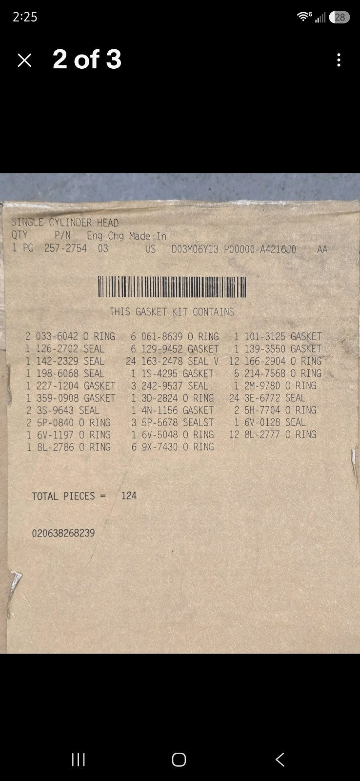 Genuine CAT OEM 257-2754 C15 Single Cylinder Head Gasket Kit 124 Caterpillar