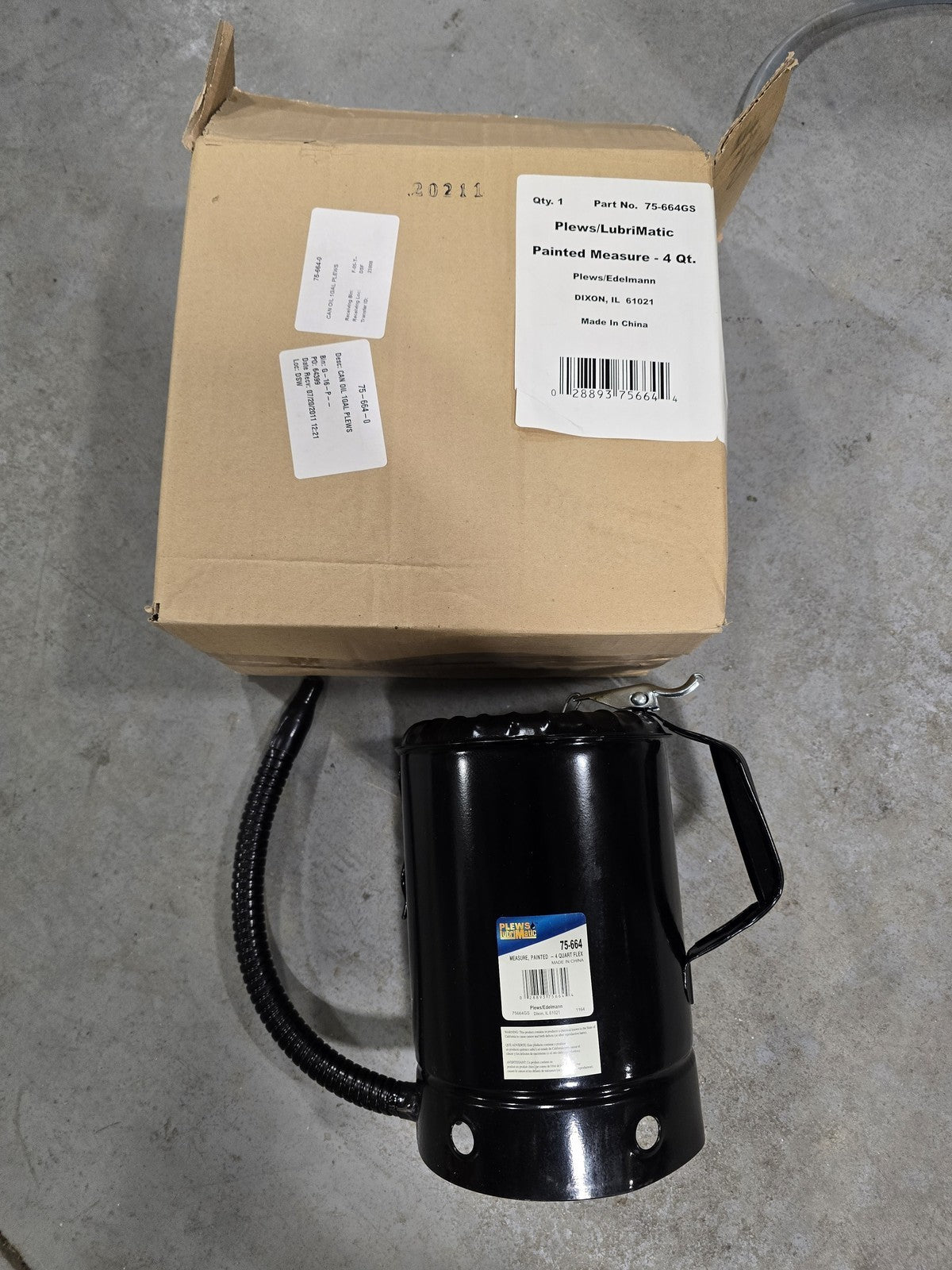 Plews LubriMatic 75-664 4 Qt. Painted Steel Measure Can w/ Flexible Spout