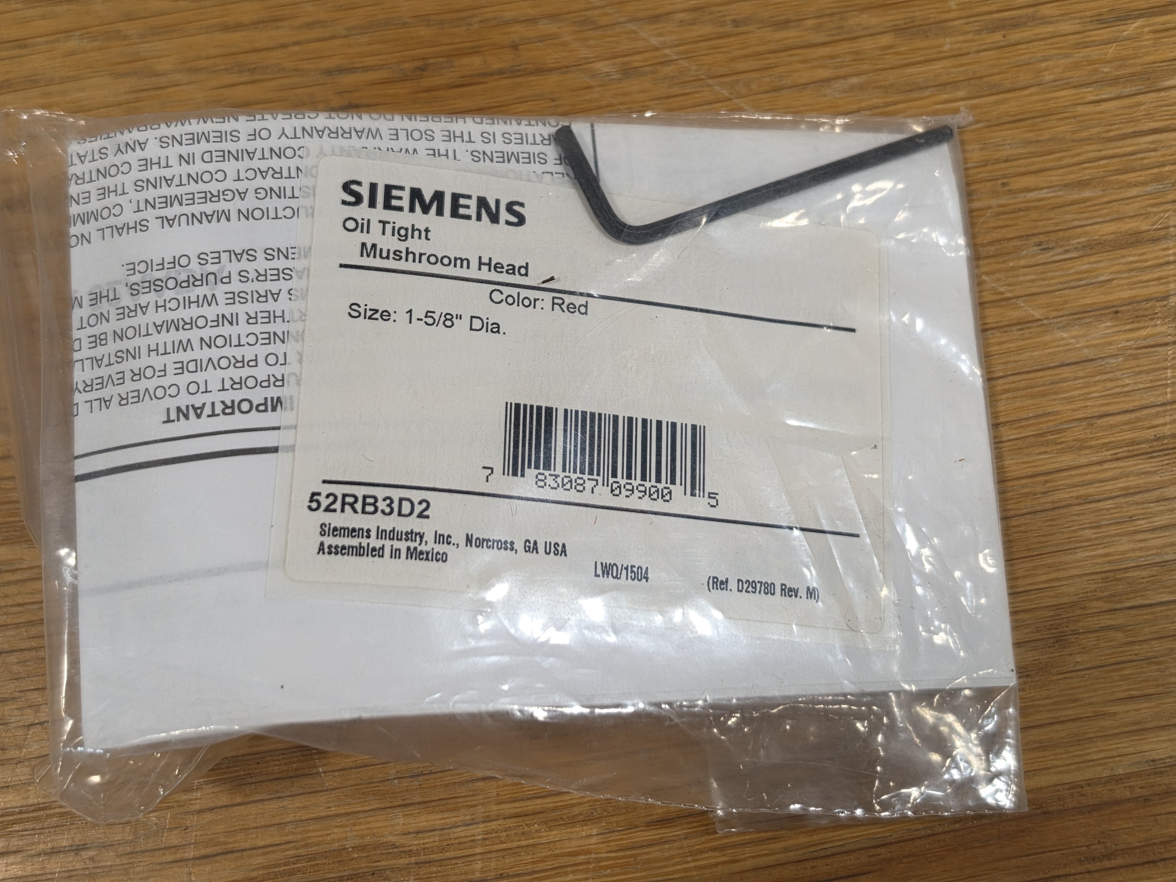 SIEMENS 52RB3D2 Mushroom Head Cap Oil Tight Red 1-5/8" Dia.
