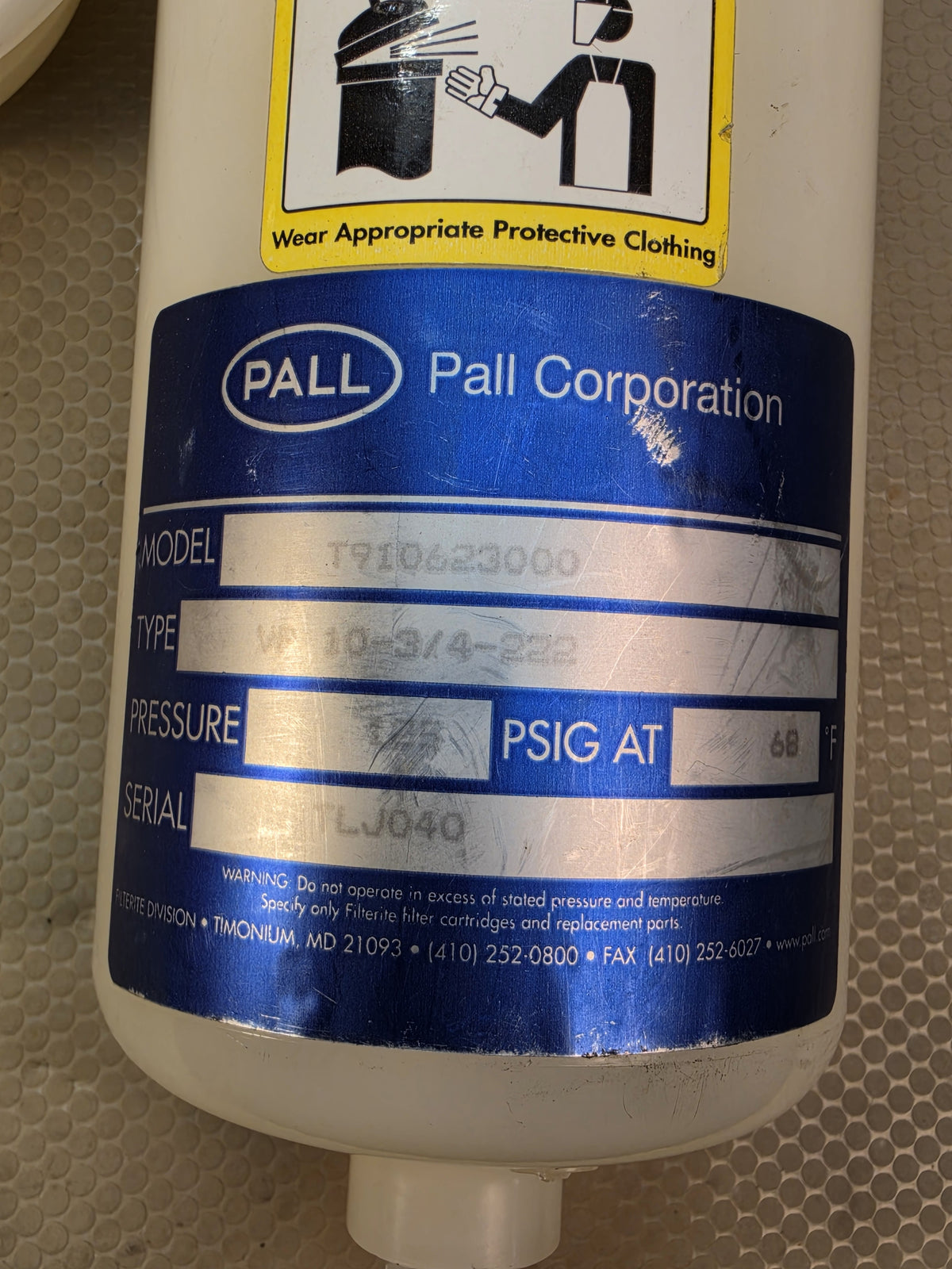 Pall T910423000 Filter Housing VP 10-3/4-222 Filterite Complete With New Filter