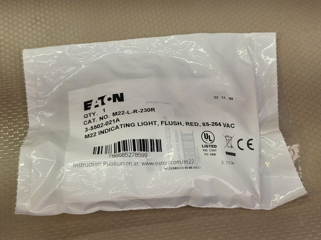 EATON M22-L-R-230R Indicating Light Flush Red 85-264 VAC