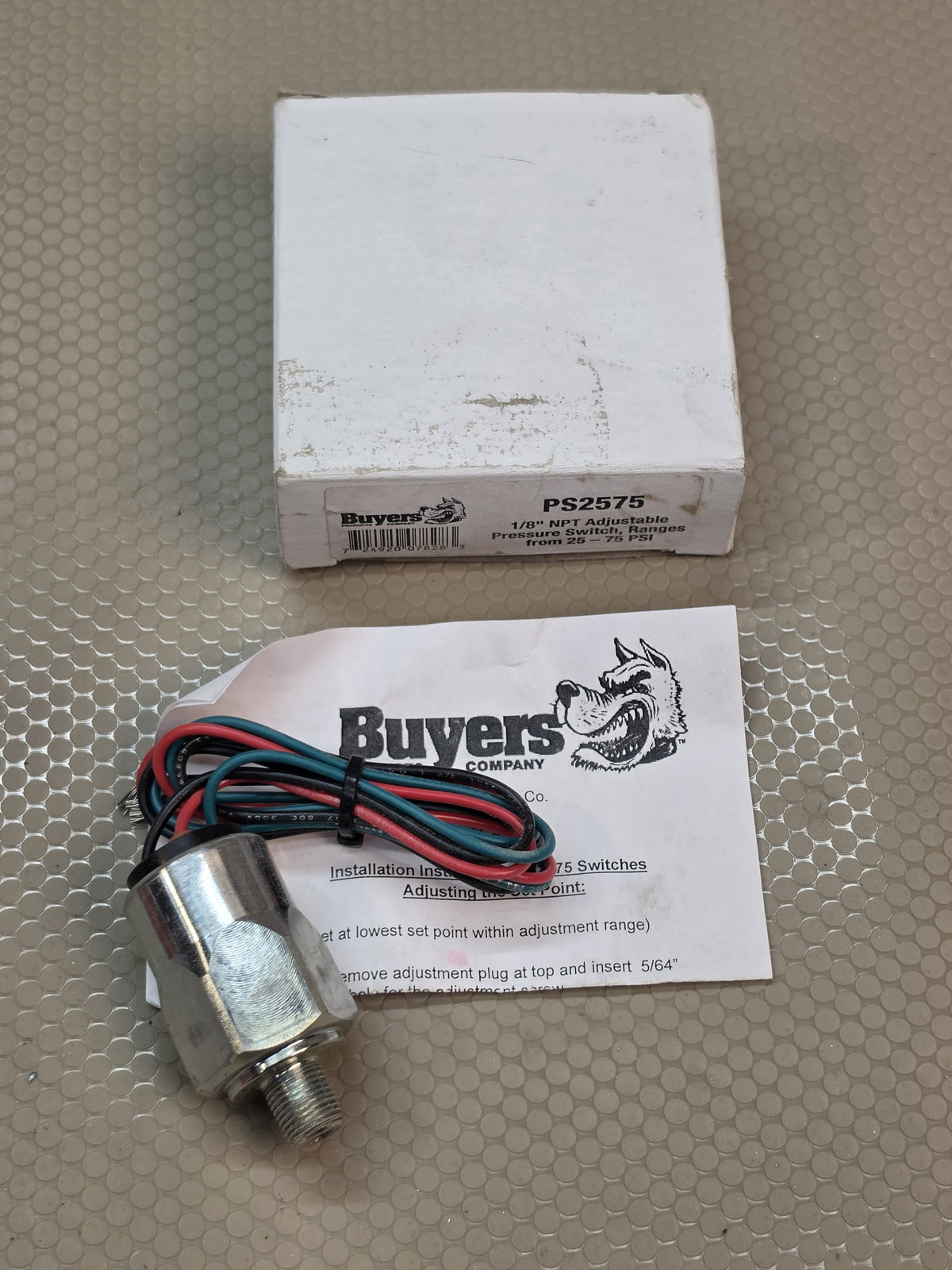 Buyers PS2575 Adjustable Hydraulic Pressure Switch 1/8" NPT 25-75 PSI NEW