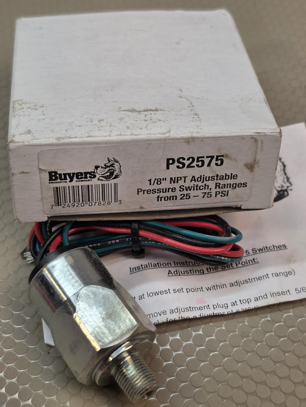 Buyers PS2575 Adjustable Hydraulic Pressure Switch 1/8" NPT 25-75 PSI NEW