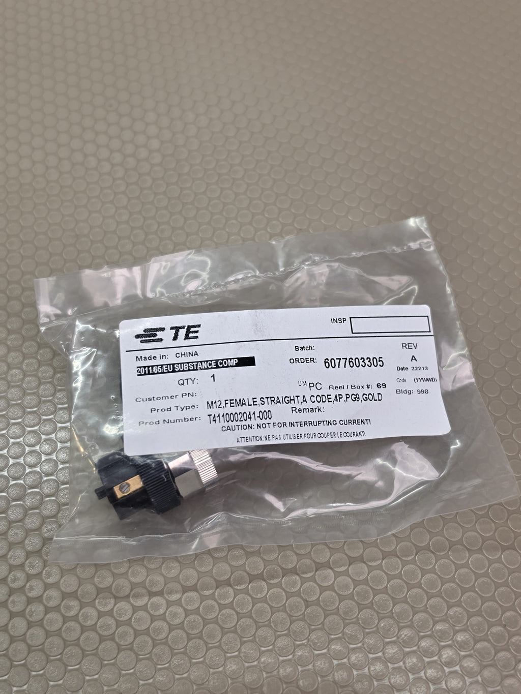 TE T4110002041-000 M12 Female A-Code 4-Pin PG9 Gold Connector