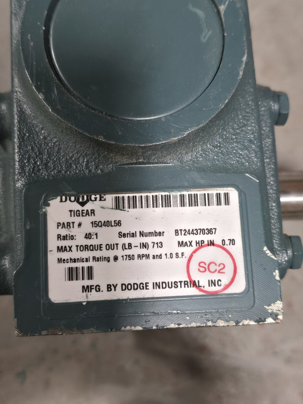 Dodge Tigear-2 15Q40L56 Worm Gear Speed Reducer 40:1 Ratio 56C Quill Input Left