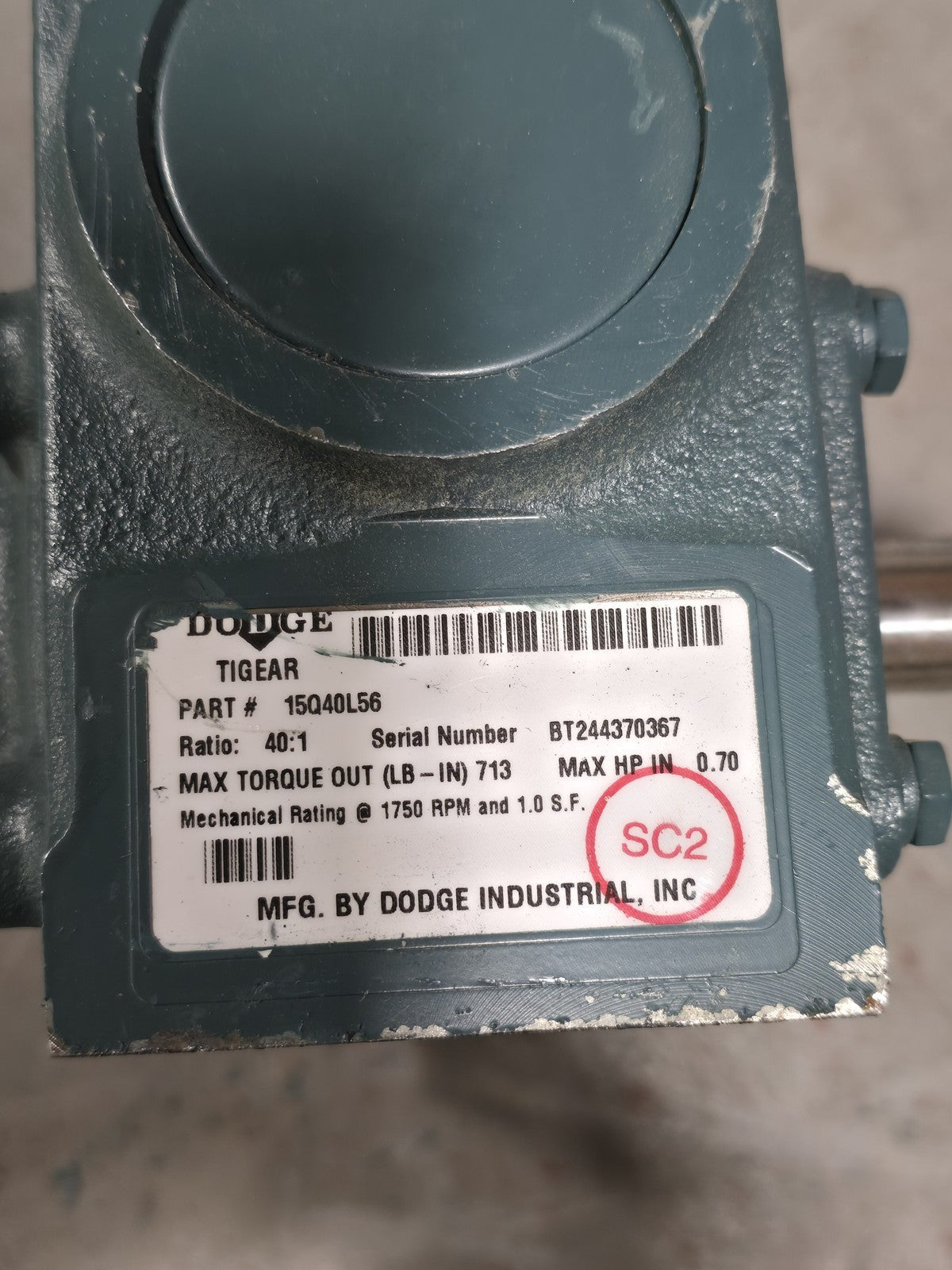 Dodge Tigear-2 15Q40L56 Worm Gear Speed Reducer 40:1 Ratio 56C Quill Input Left