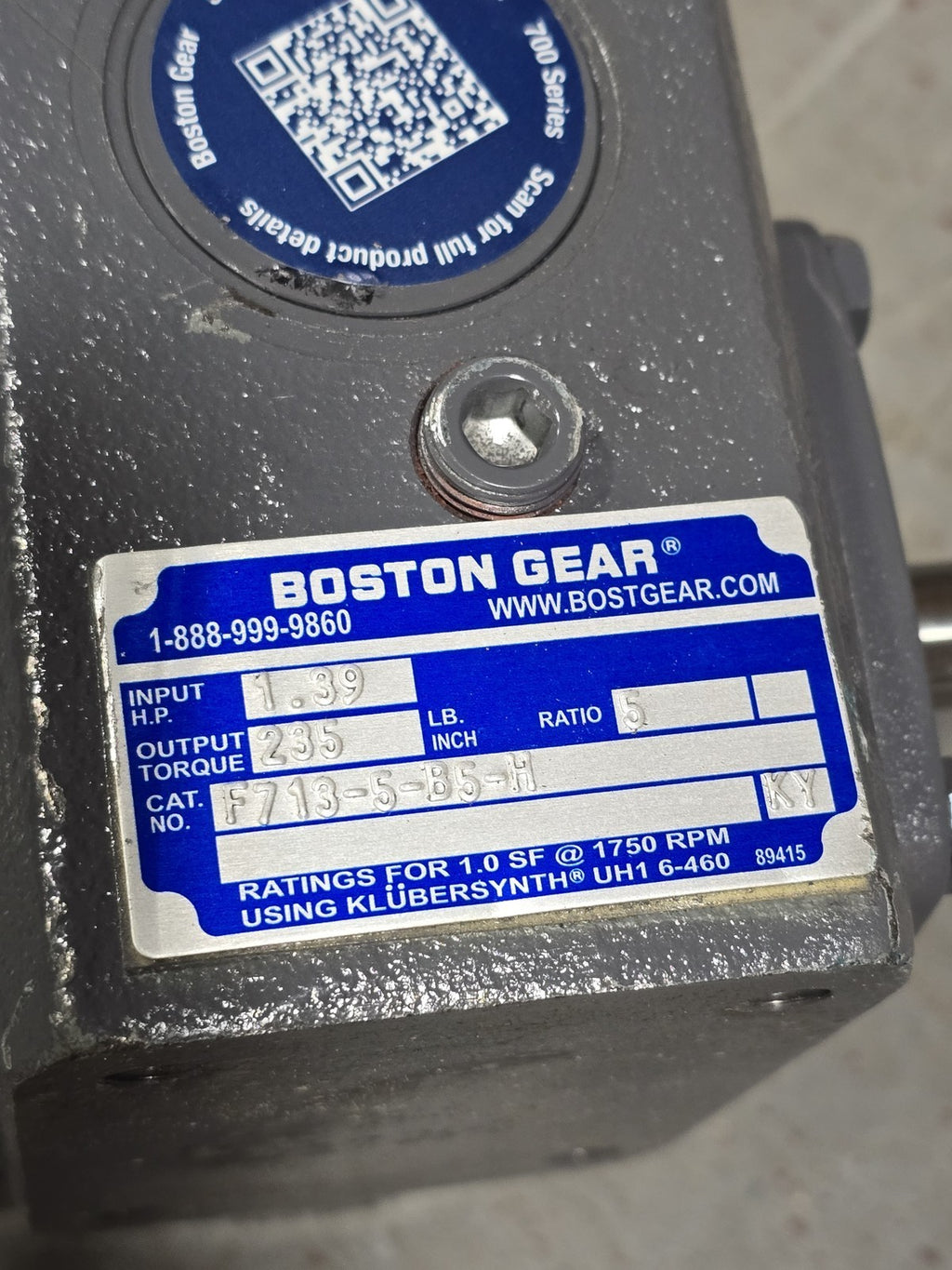 Boston Gear F713-5-B5-H 700 Series Worm Gear Speed Reducer 5:1 Ratio 56C