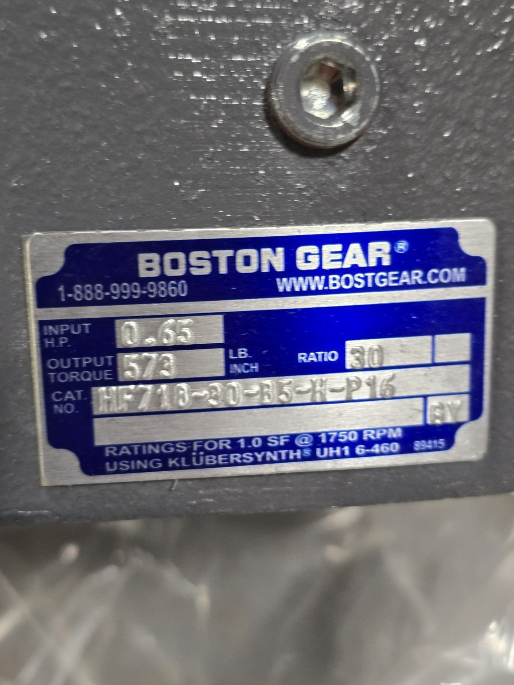 Boston Gear HF718-30-B5-H-P16 Worm Gear Speed Reducer 30:1 Ratio 0.65HP 56C
