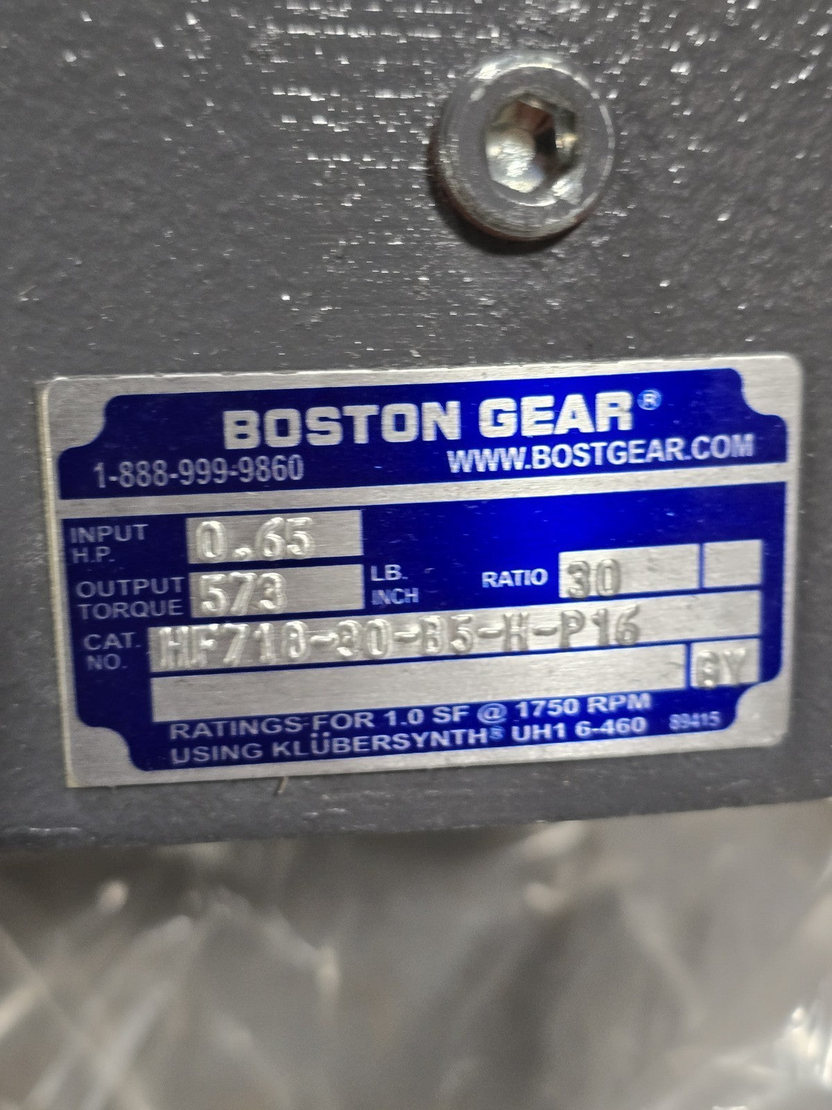 Boston Gear HF718-30-B5-H-P16 Worm Gear Speed Reducer 30:1 Ratio 0.65HP 56C