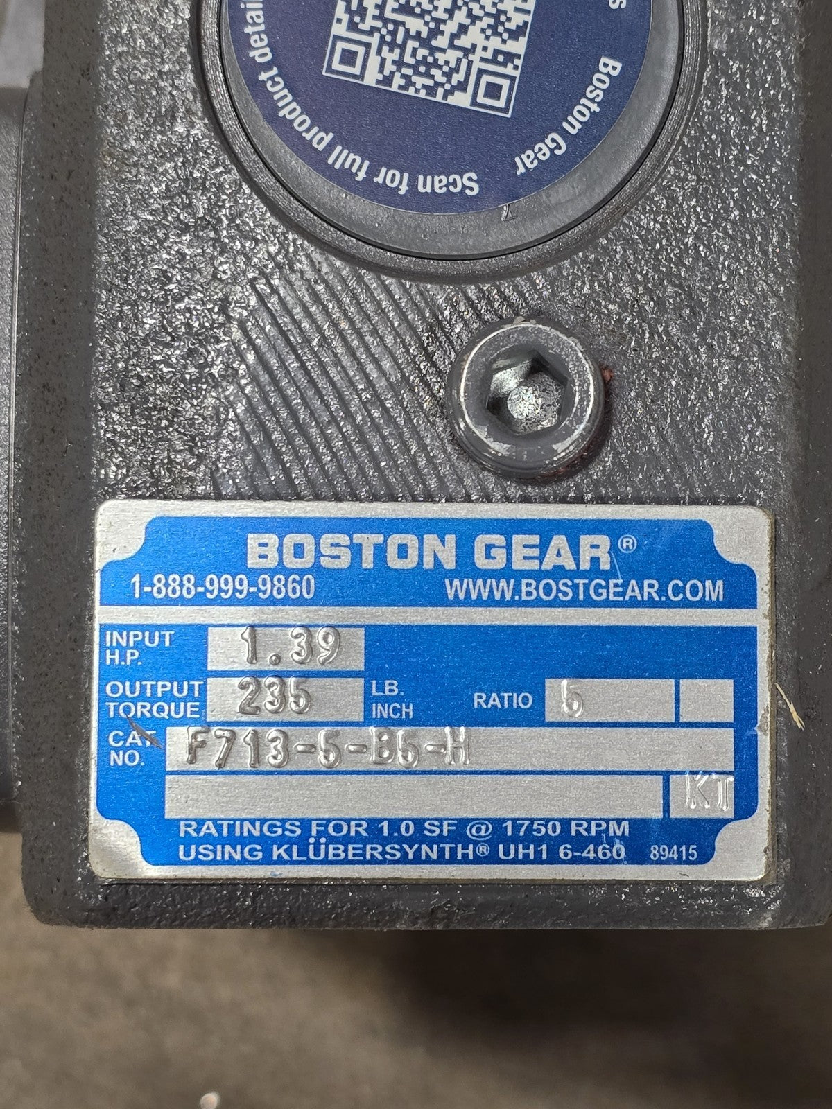 Boston Gear F713-5-B5-H 700 Series Worm Gear Speed Reducer 5:1 Ratio 1.39HP 56C