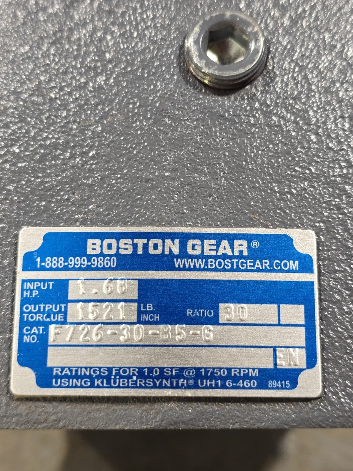 Boston Gear F726-30-B5-G Worm Gear Speed Reducer 30:1 Ratio 1.68HP 56C