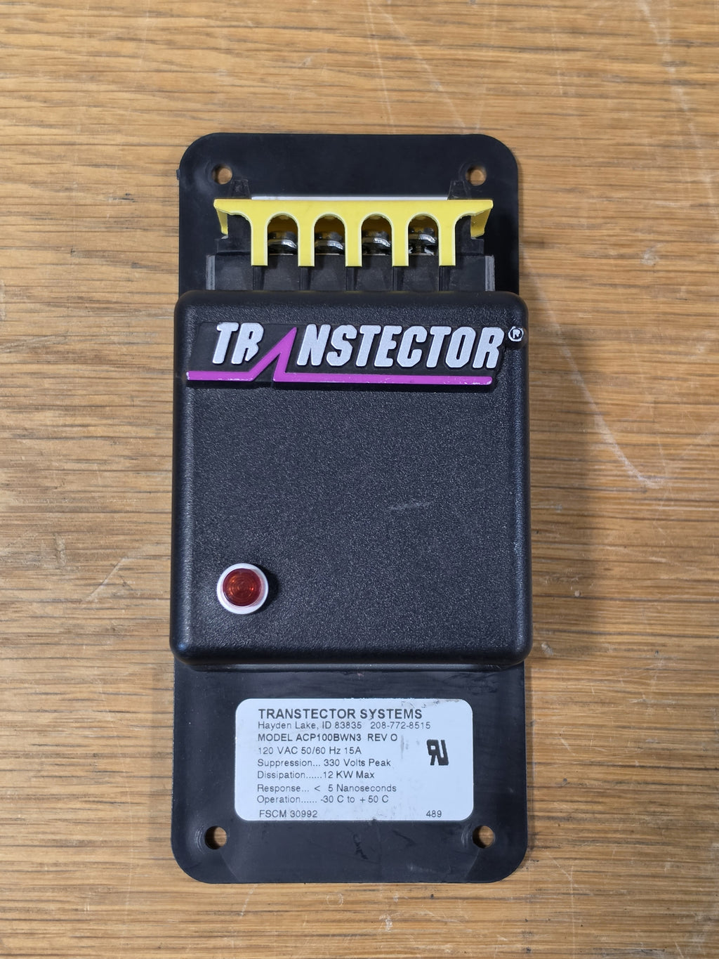 TRANSTECTOR ACP100BWN3 REV O Surge Protector 120 VAC 15A 330V Peak