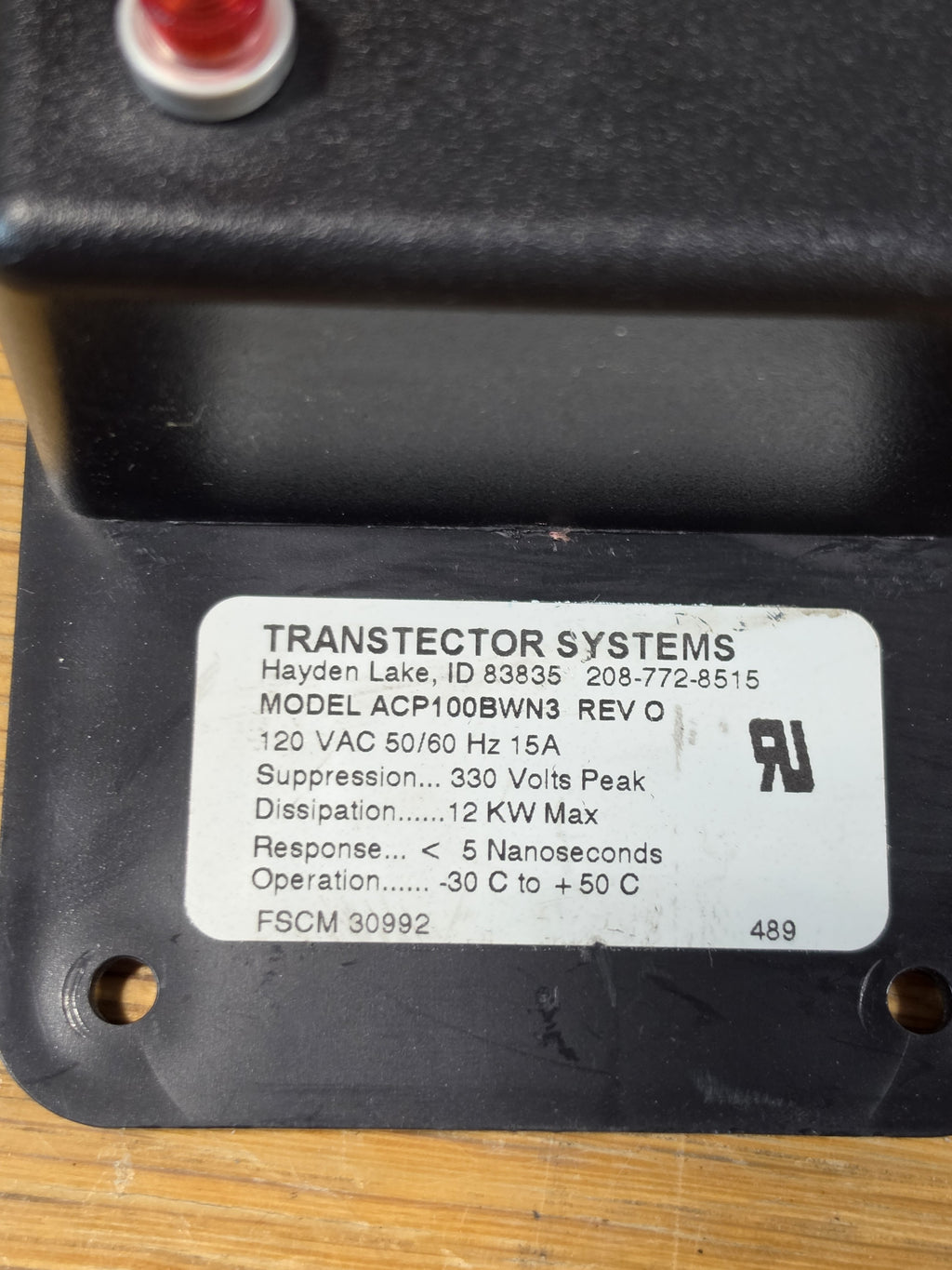 TRANSTECTOR ACP100BWN3 REV O Surge Protector 120 VAC 15A 330V Peak