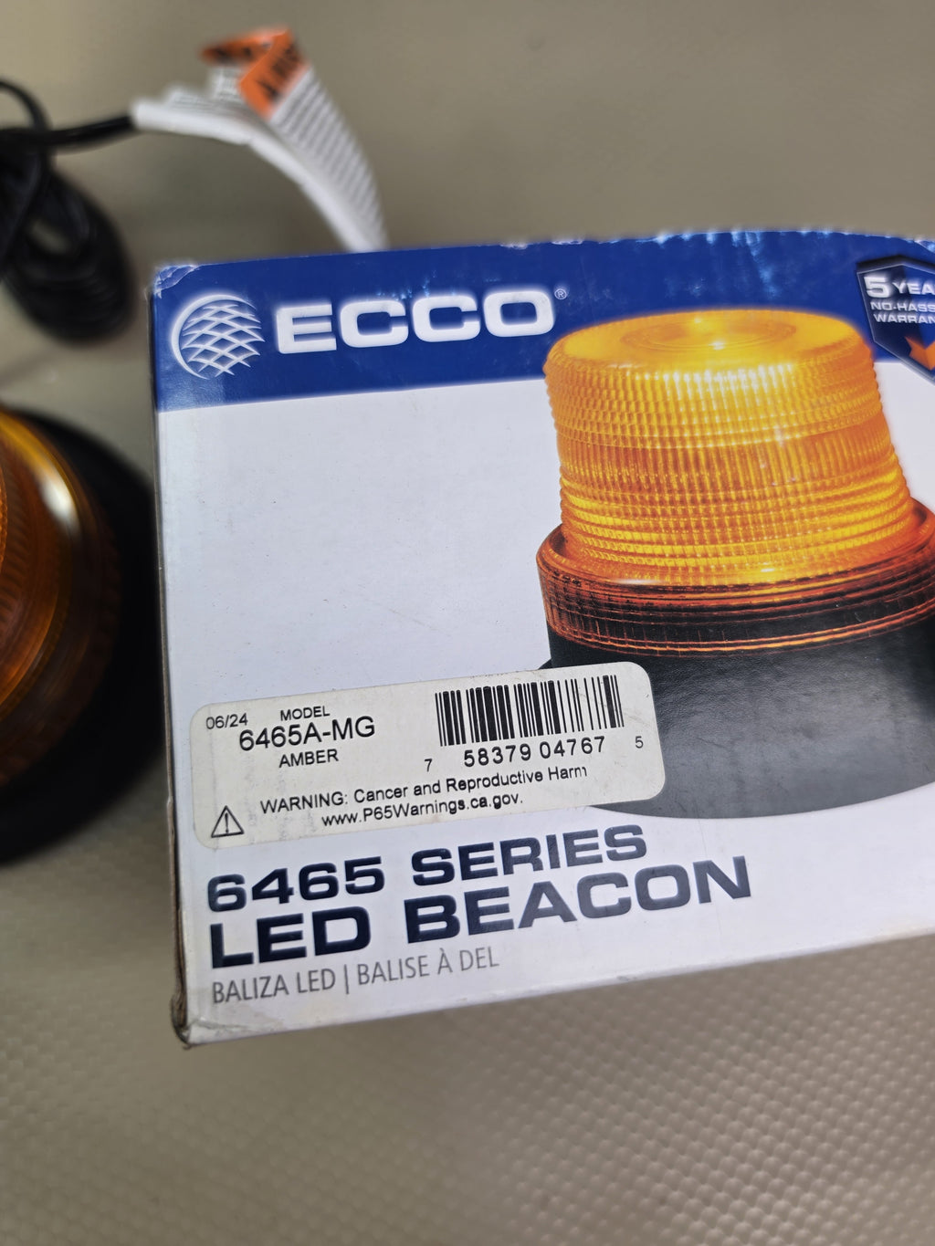 ECCO 6465A-MG 6465 Series Amber LED Beacon Light New