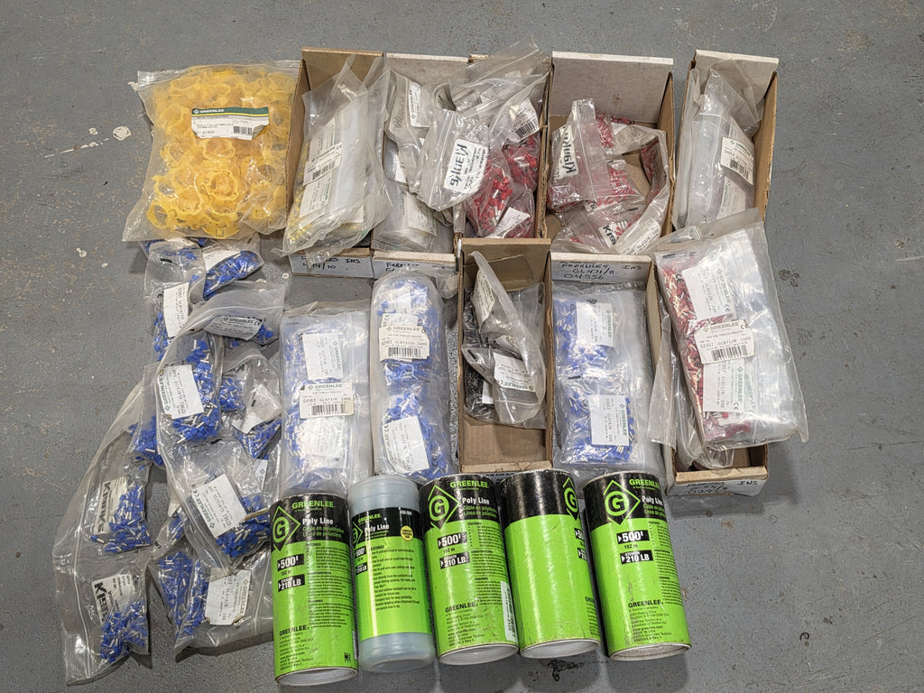 Lot of Greenlee Supplies 430-500 Poly Line Cable Pulling Rope 500ft 210lb + Electrical Connectors