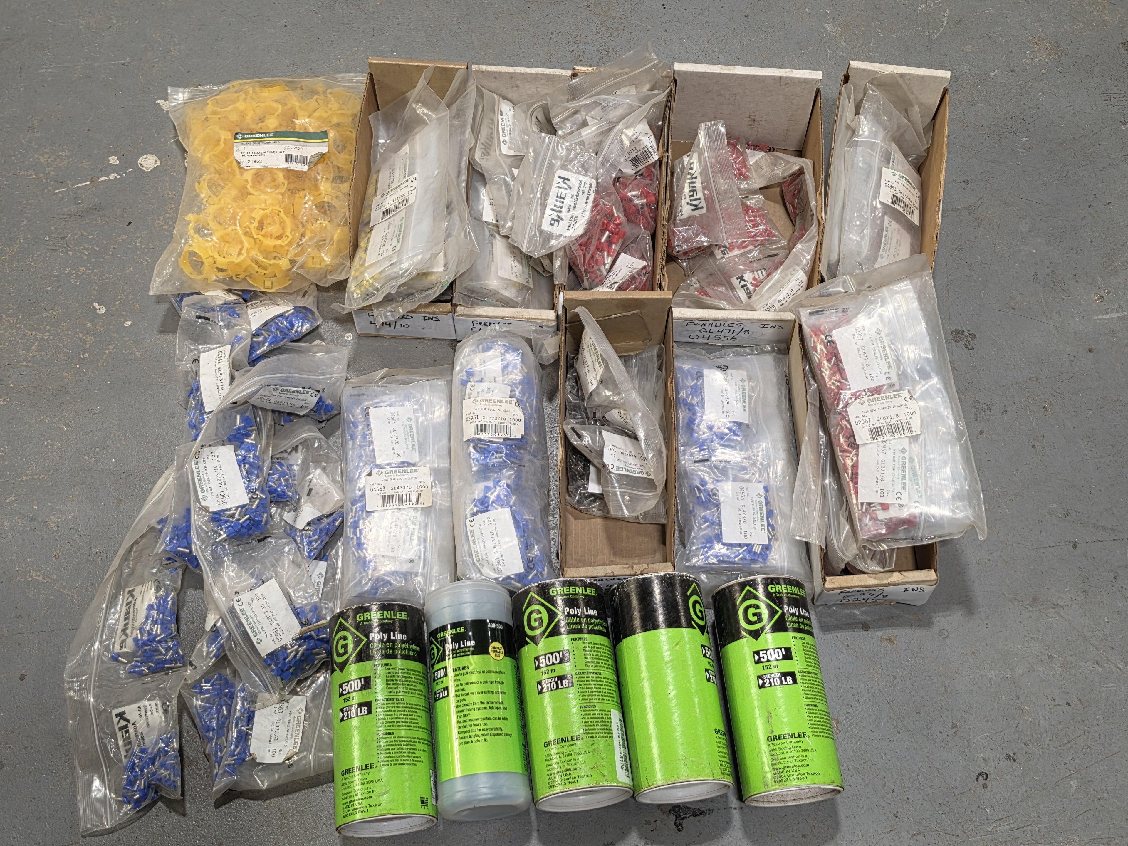 Lot of Greenlee Supplies 430-500 Poly Line Cable Pulling Rope 500ft 210lb + Electrical Connectors