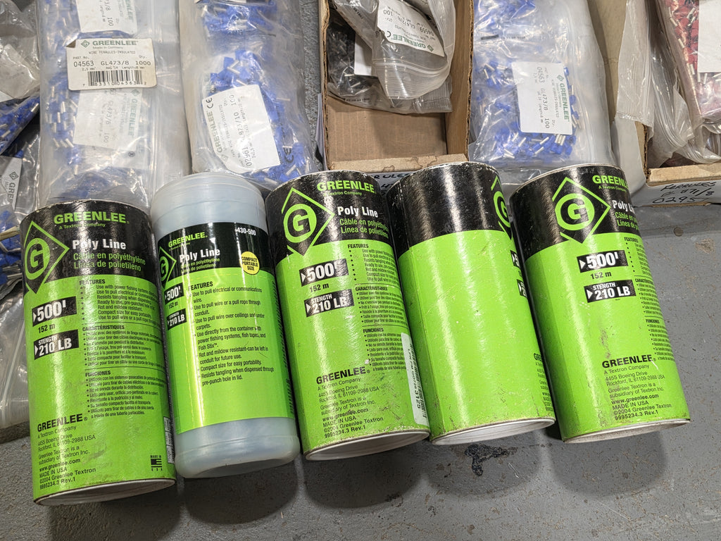 Lot of Greenlee Supplies 430-500 Poly Line Cable Pulling Rope 500ft 210lb + Electrical Connectors