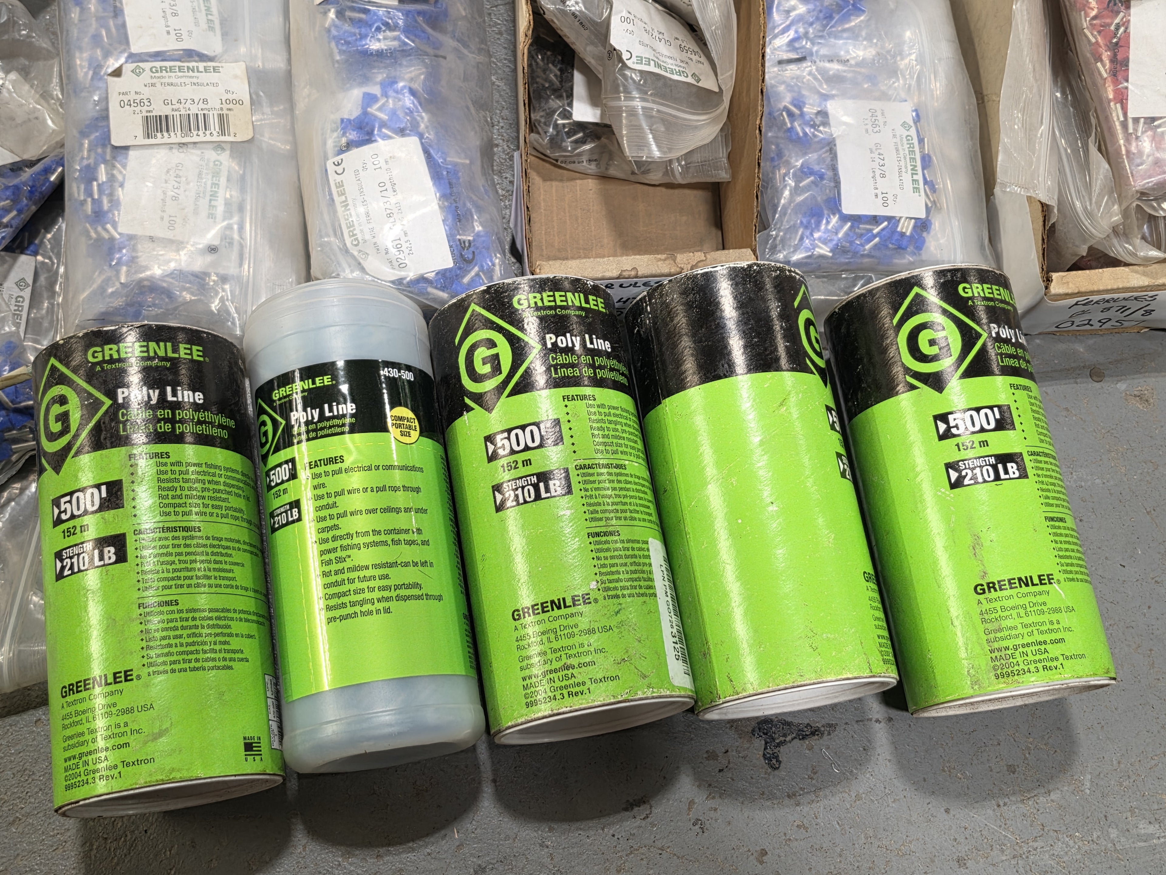Lot of Greenlee Supplies 430-500 Poly Line Cable Pulling Rope 500ft 210lb + Electrical Connectors