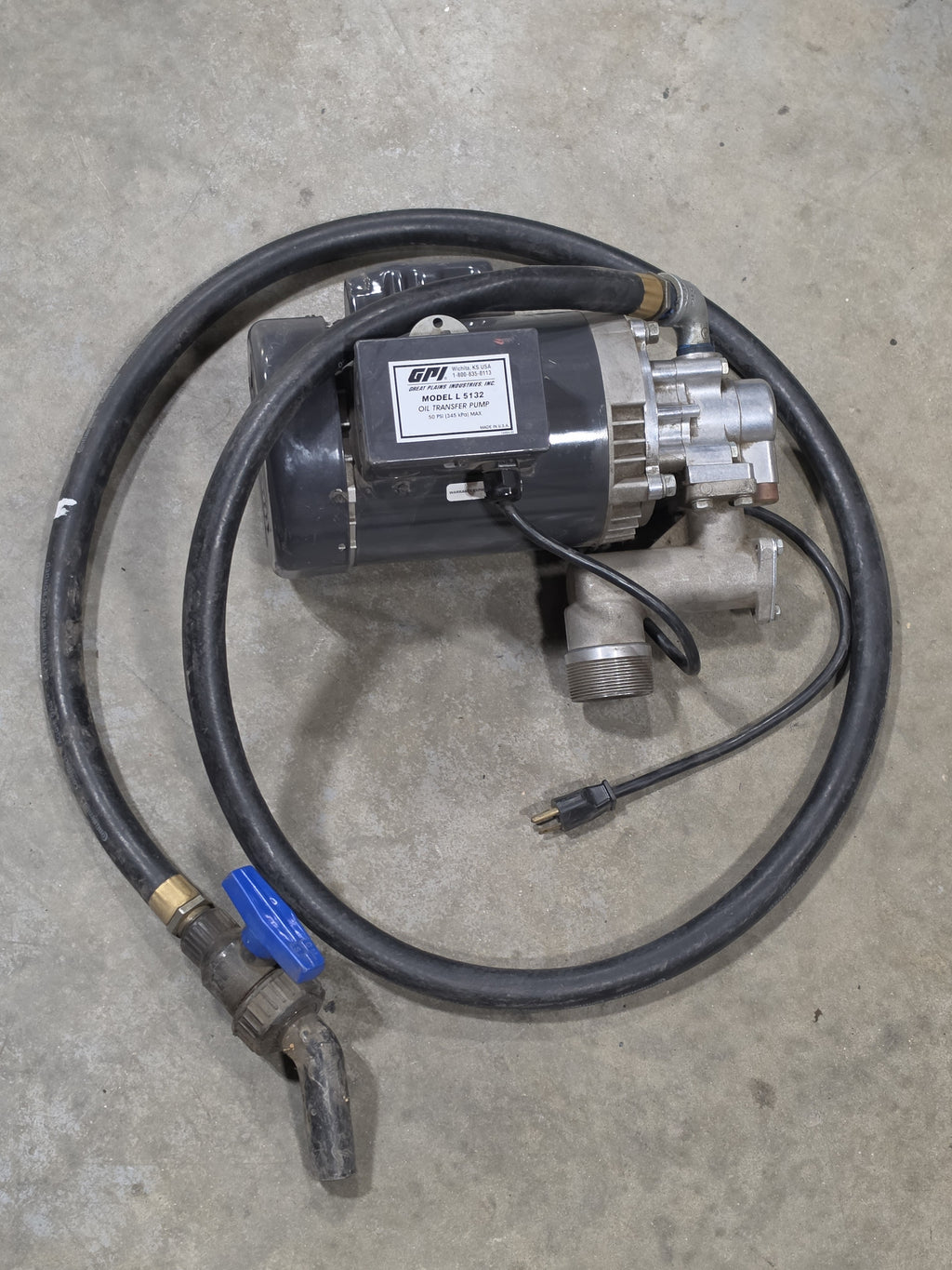 GPI L5132 Oil Transfer Pump 50 PSI Max w/ Hose & Nozzle Made in USA