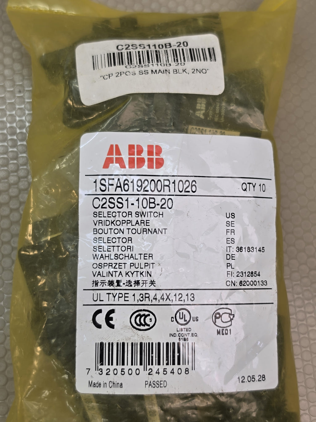 ABB C2SS1-10B-20 1SFA619200R1026 2-Position Selector Switch 2NO *10 Pieces*