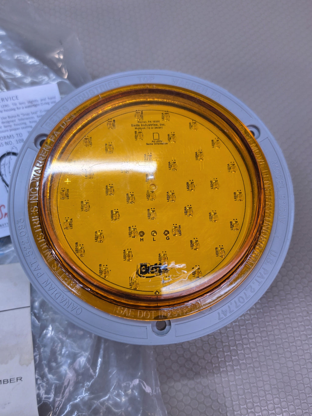 Betts 452025 Amber LED Turn Signal Light 4" Round Shallow 12V 45 Series TA4FHM2E
