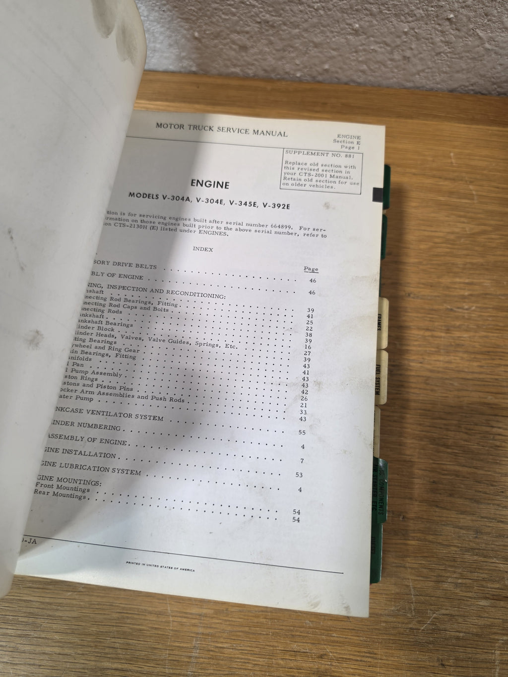 IH Motor Truck Service Manual Vol 2 Engine V-304A V-304E V-345E V-392E CTS-2001