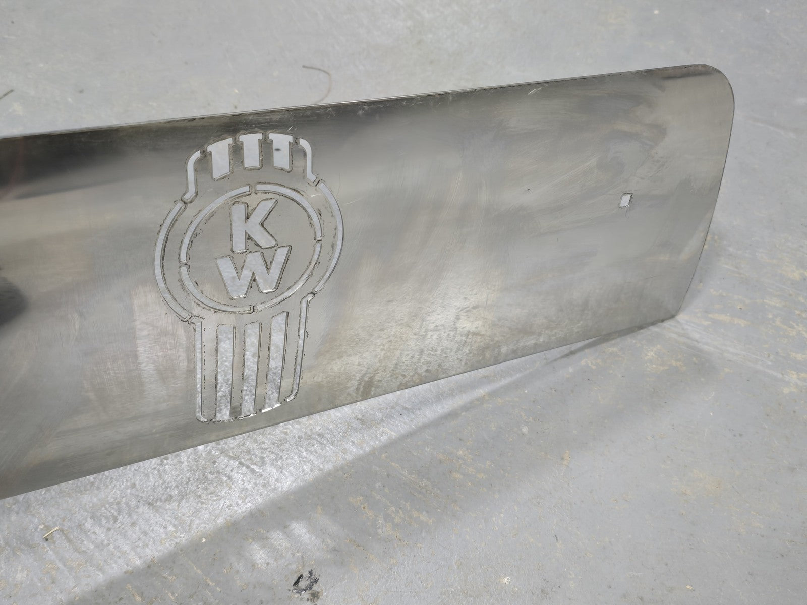 Kenworth MD1569 W900 W900L Stainless Steel Fender Guard Below Headlight KW Logo