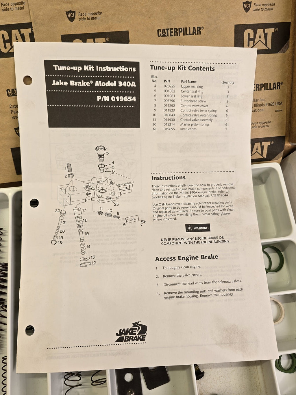 Jake Brake 19654 016654 Tune-Up Kit Model 340A Engine Brake