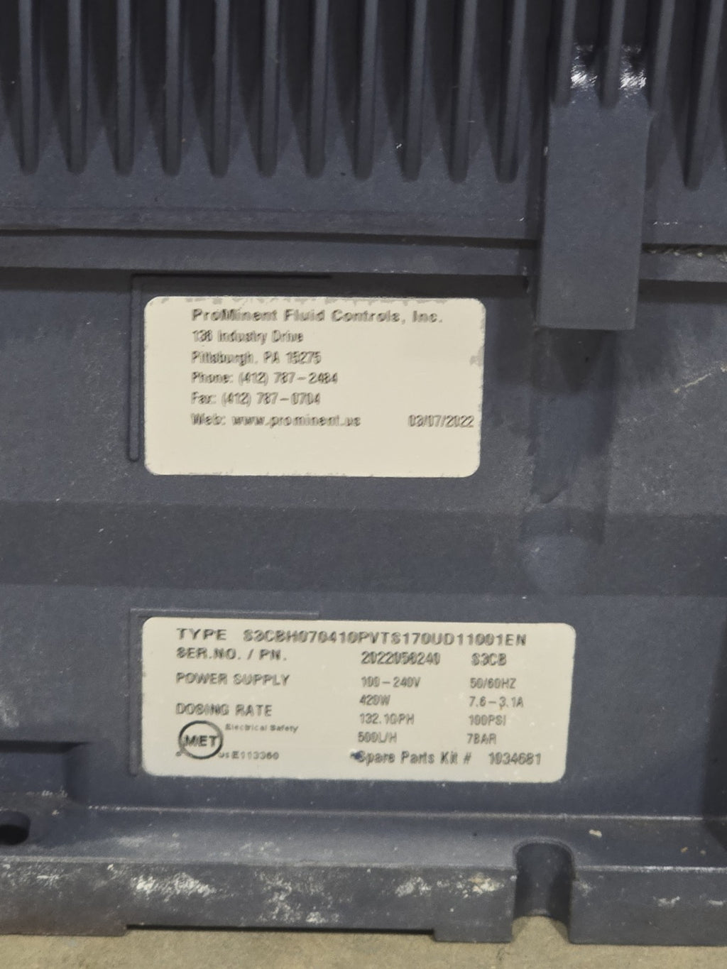 ProMinent S3CB H070410PVTS170UD11001EN Sigma/3 Metering Pump 132.1 GPH 100 PSI