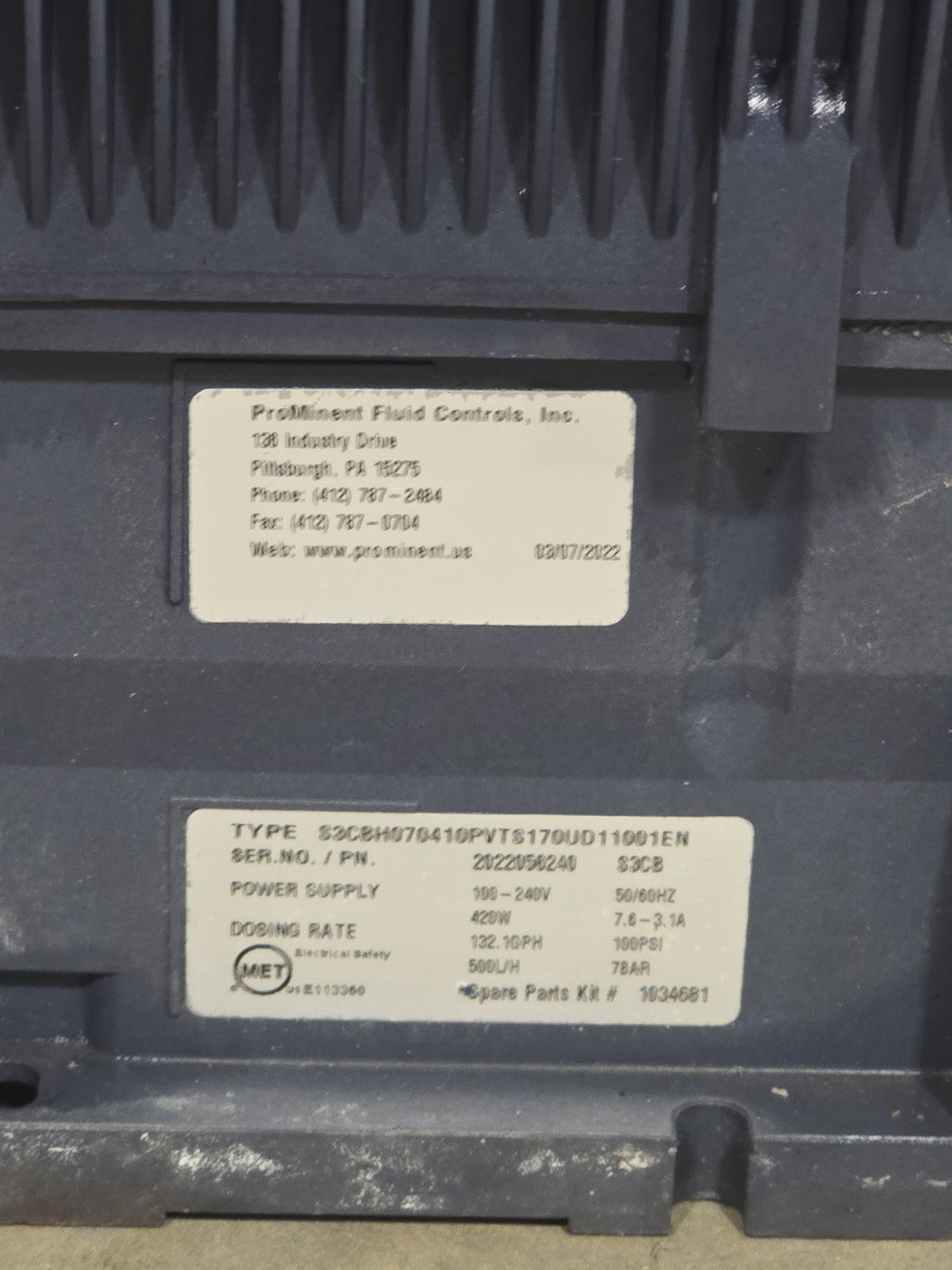 ProMinent S3CB H070410PVTS170UD11001EN Sigma/3 Metering Pump 132.1 GPH 100 PSI