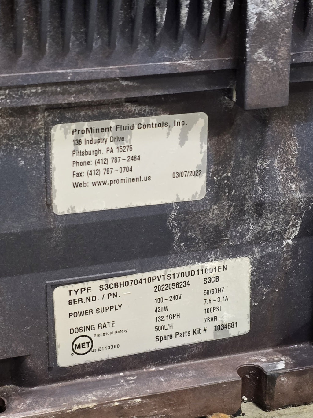 ProMinent S3CB H070410PVTS170UD11001EN Sigma/3 Metering Pump 132.1 GPH 100 PSI