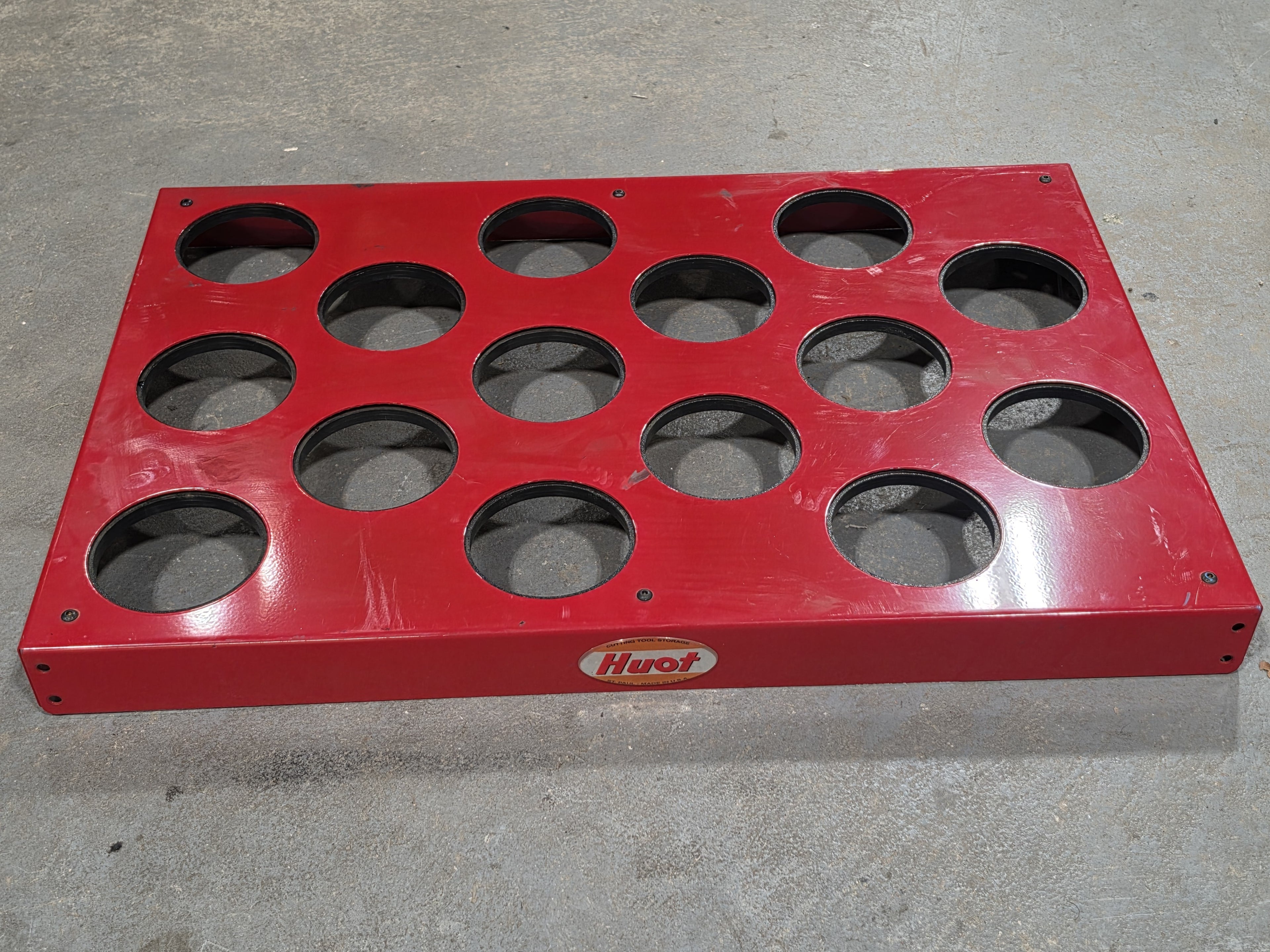 Huot 15-Hole Red Metal Cutting Tool Storage Tray Organizer Made in USA for CAT50 BT50
