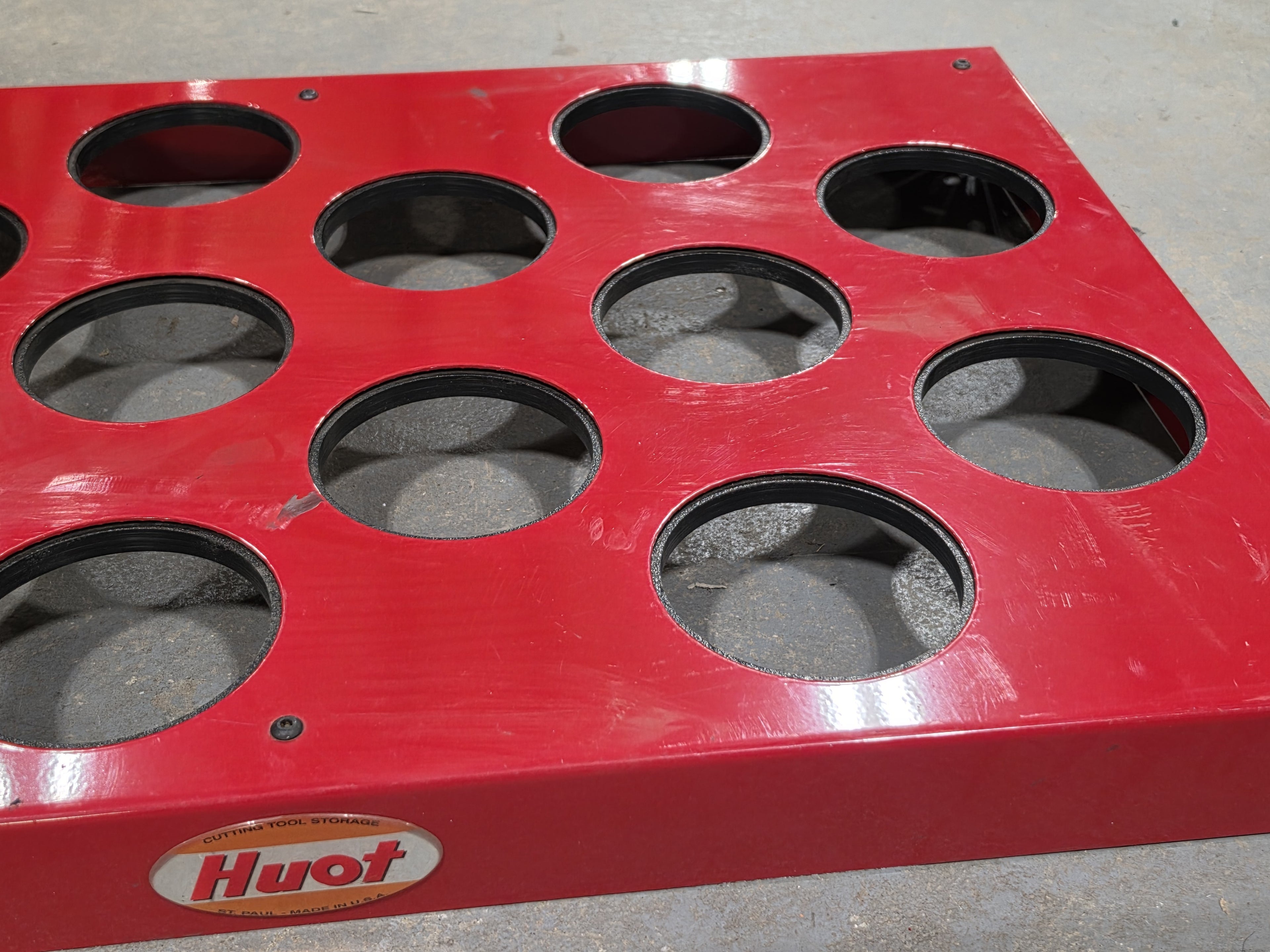 Huot 15-Hole Red Metal Cutting Tool Storage Tray Organizer Made in USA for CAT50 BT50