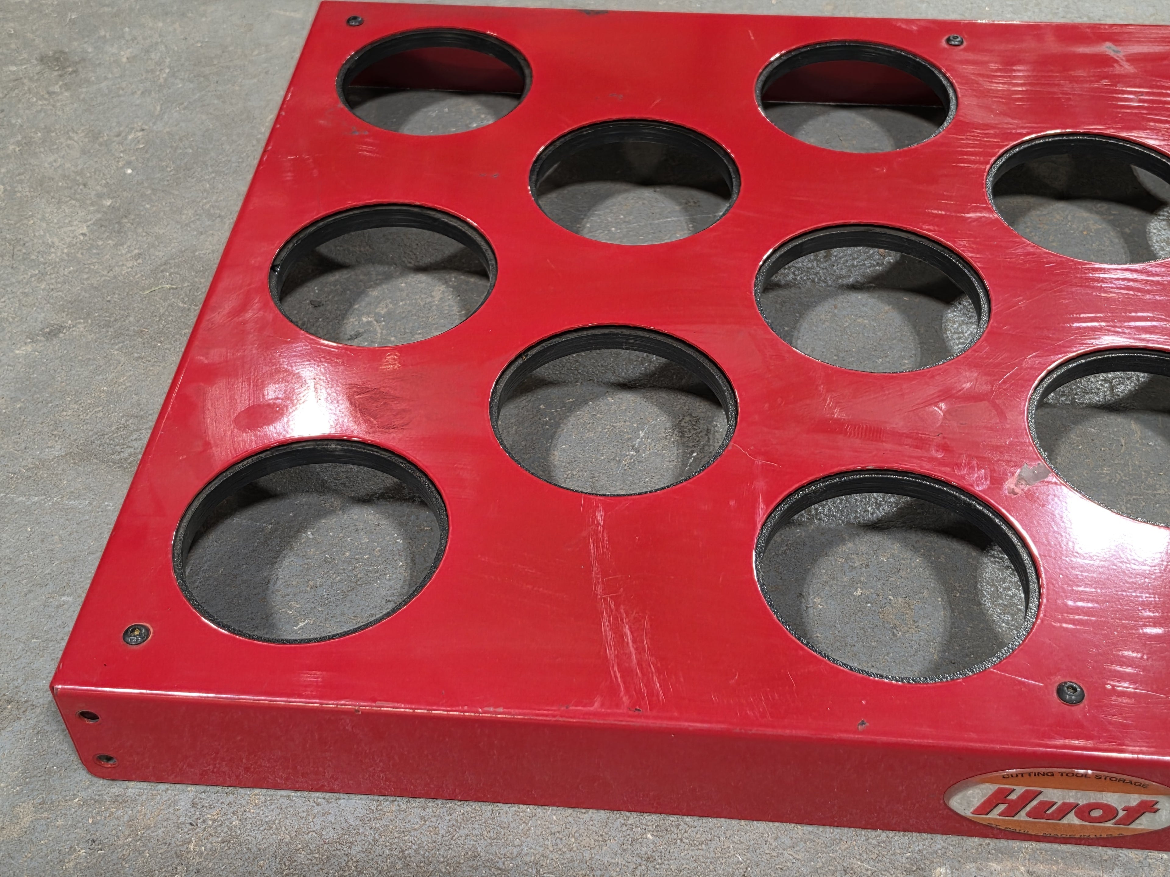 Huot 15-Hole Red Metal Cutting Tool Storage Tray Organizer Made in USA for CAT50 BT50