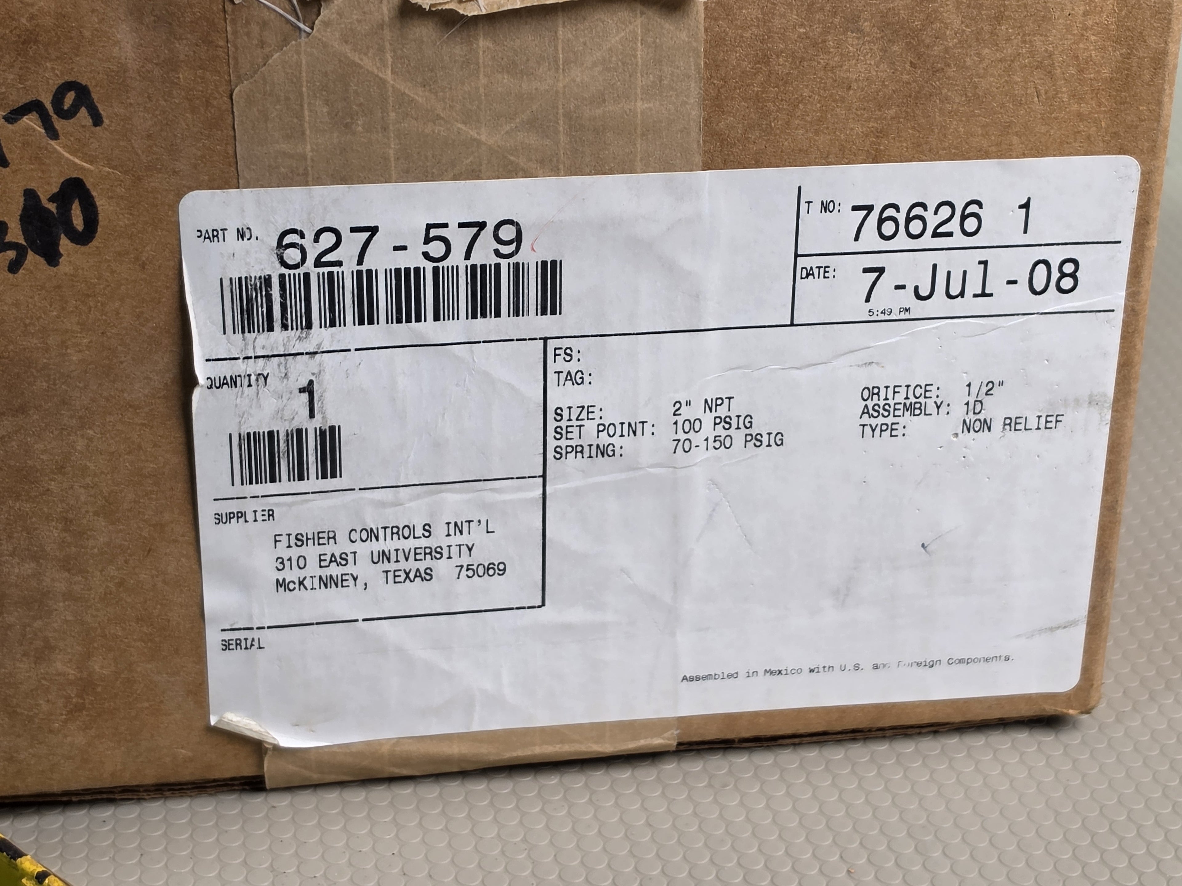 Fisher Controls 627-579 Gas Pressure Regulator 2" NPT 70-150 PSIG 1/2" Orifice