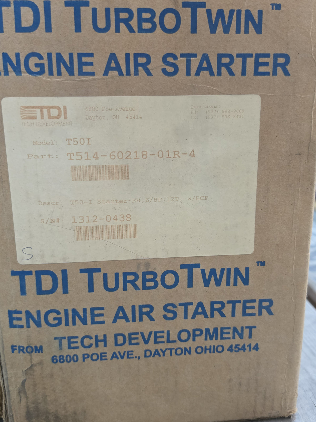 TDI T514-60218-01R-4 TurboTwin T50-I Air Starter RH 12T SAE 3 New