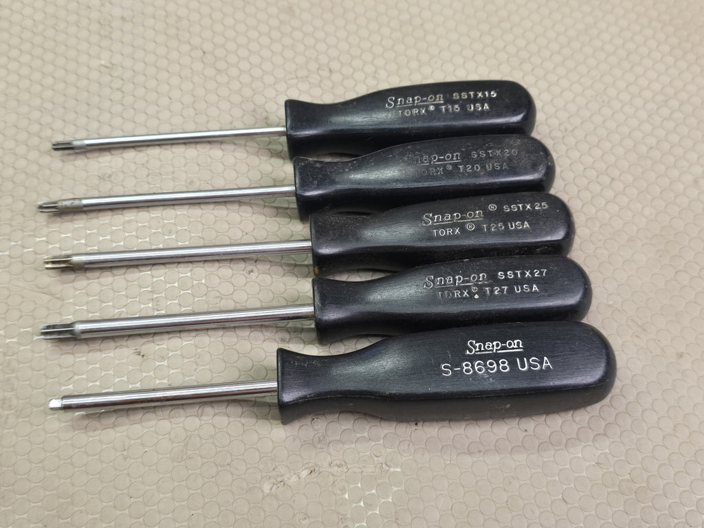 Snap-on 5-Pc Screwdriver Set Torx T15 T20 T25 T27 & Slotted S-8698 USA Hard Hand