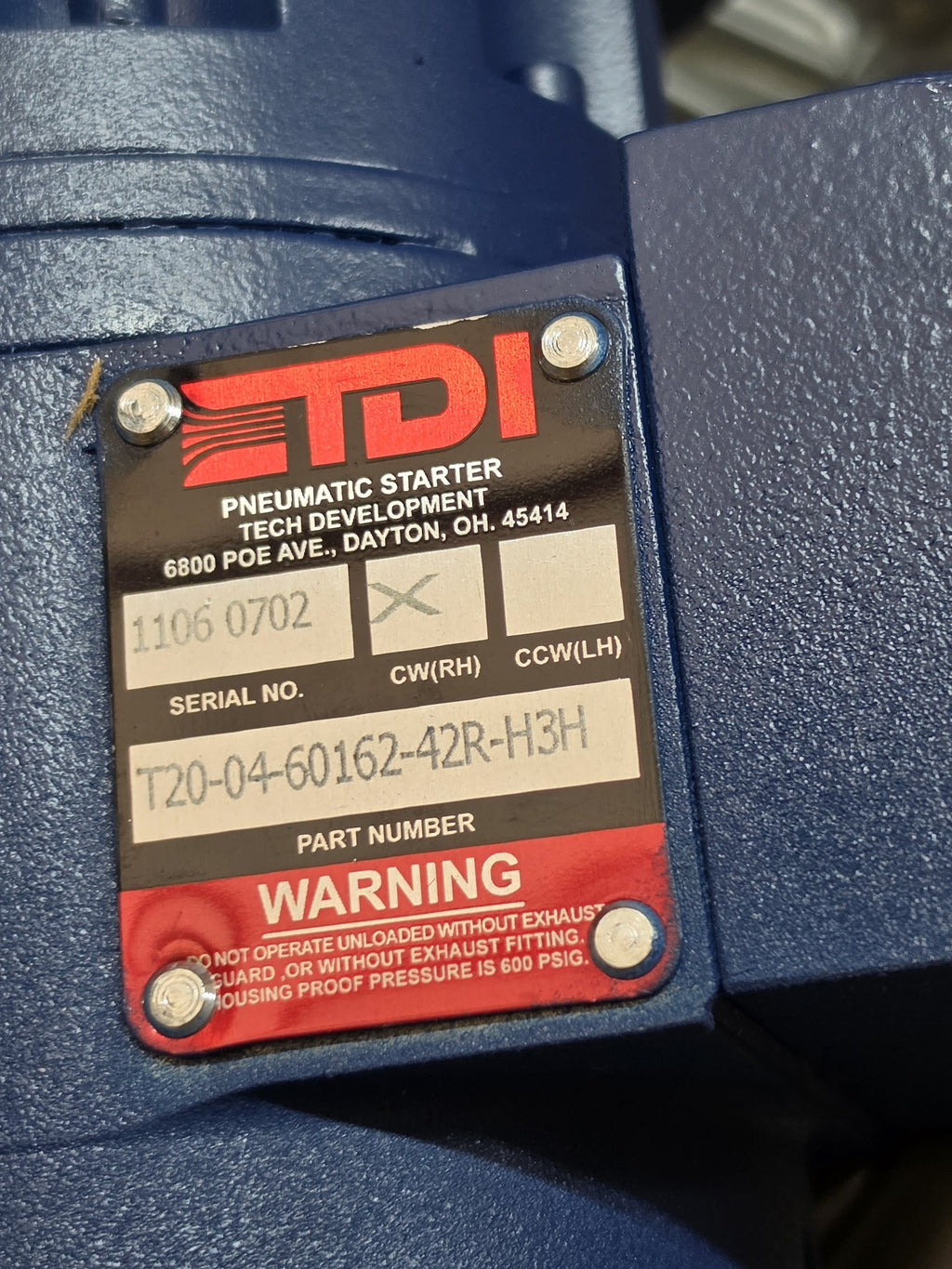 TDI T20-04-60162-42R-H3H Pneumatic Air Starter T20 RH 12T SAE3 Flange New