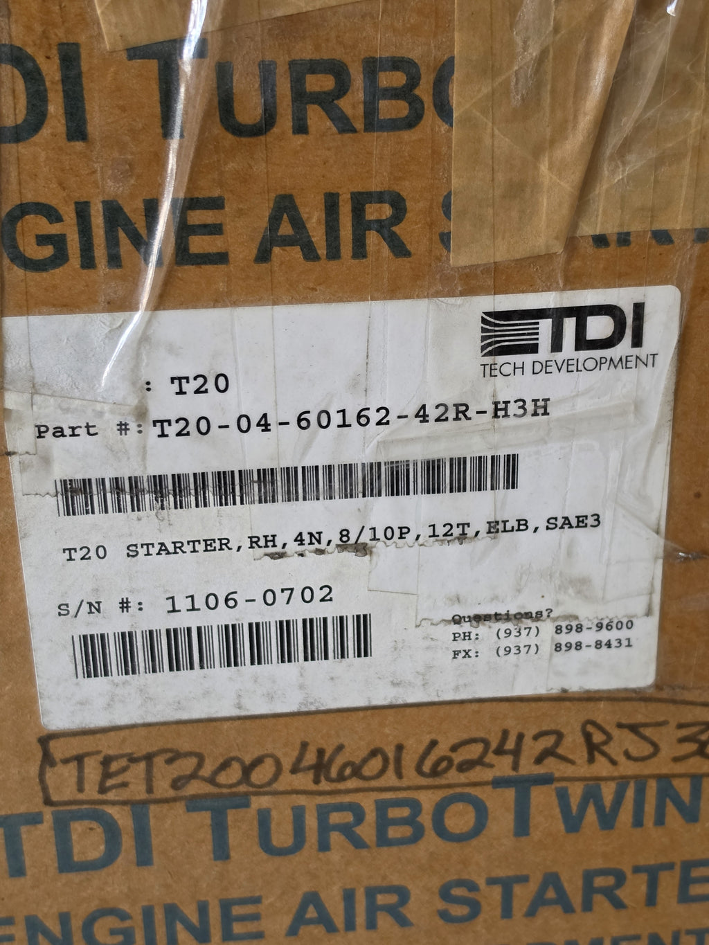TDI T20-04-60162-42R-H3H Pneumatic Air Starter T20 RH 12T SAE3 Flange New